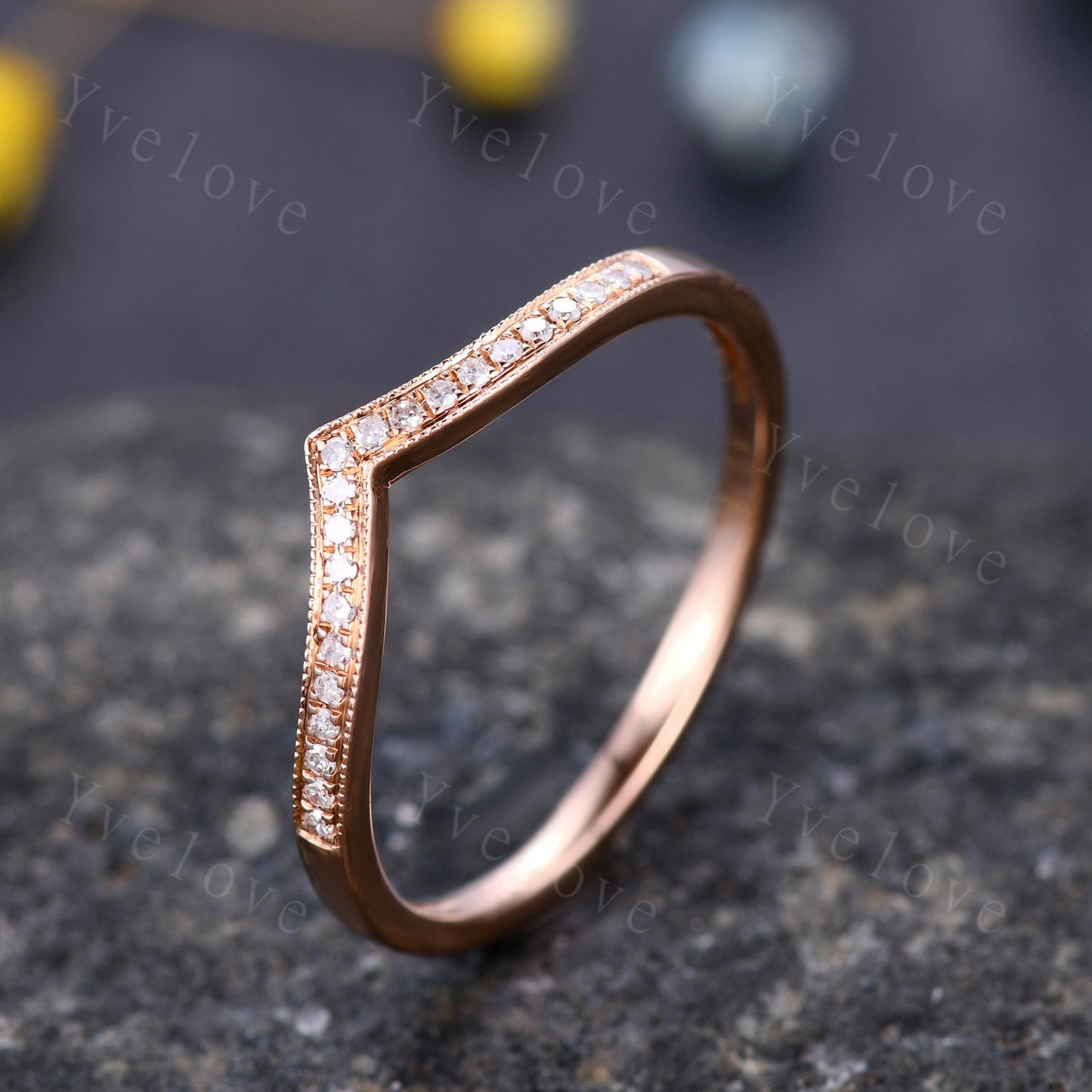 V shape diamond wedding band diamond matching band stacking ring 14k rose gold anniversary ring natural gemstone SI clarity H color