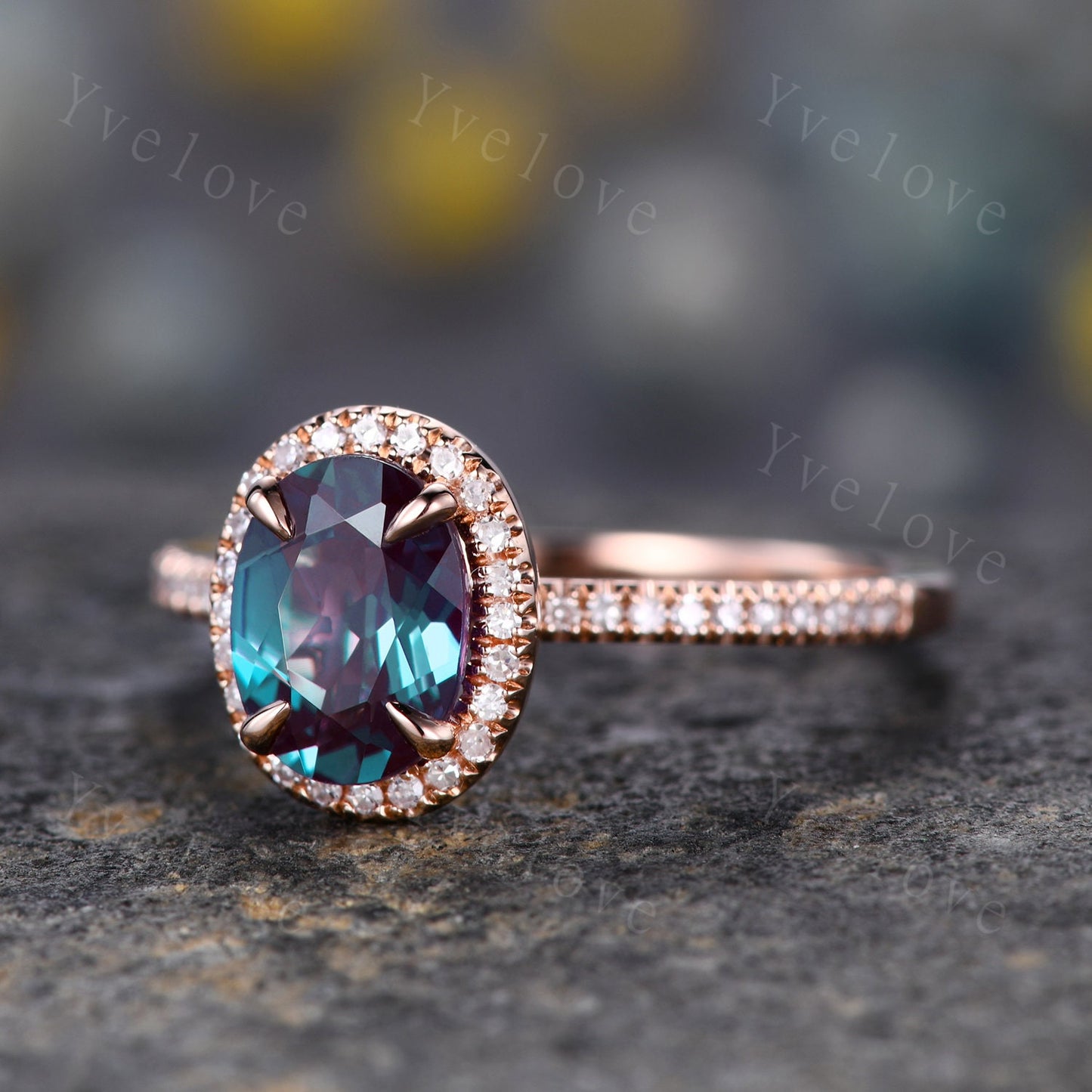 Vintage Oval Alexandrite Engagement Ring Bridal Ring Set Alexandrite Moissanite Band Retro Bridal Wedding Ring Rose Gold Ring Gift For Women