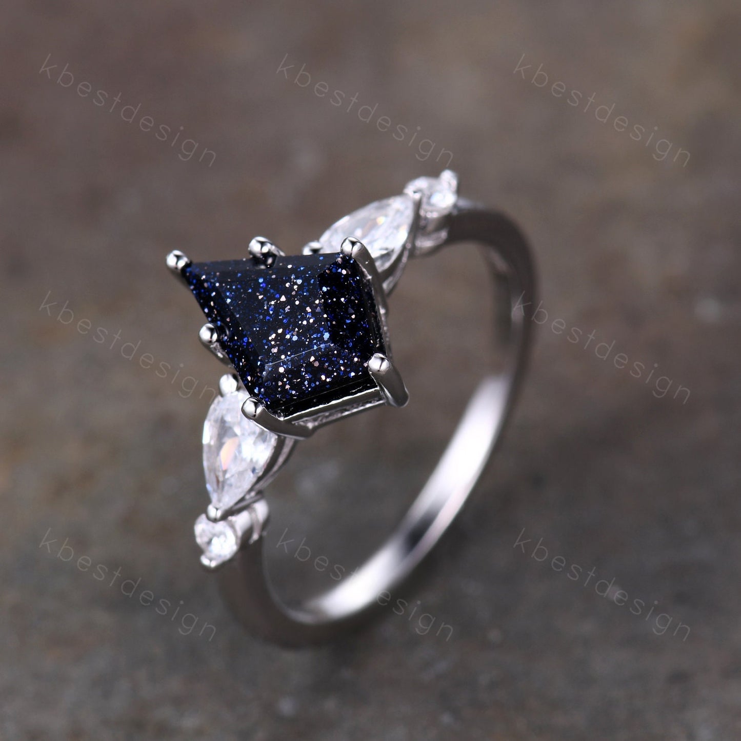 Kite cut blue sandstone engagement ring unique pear shaped diamond wedding ring for women sterling silver ring promise ring gift for her