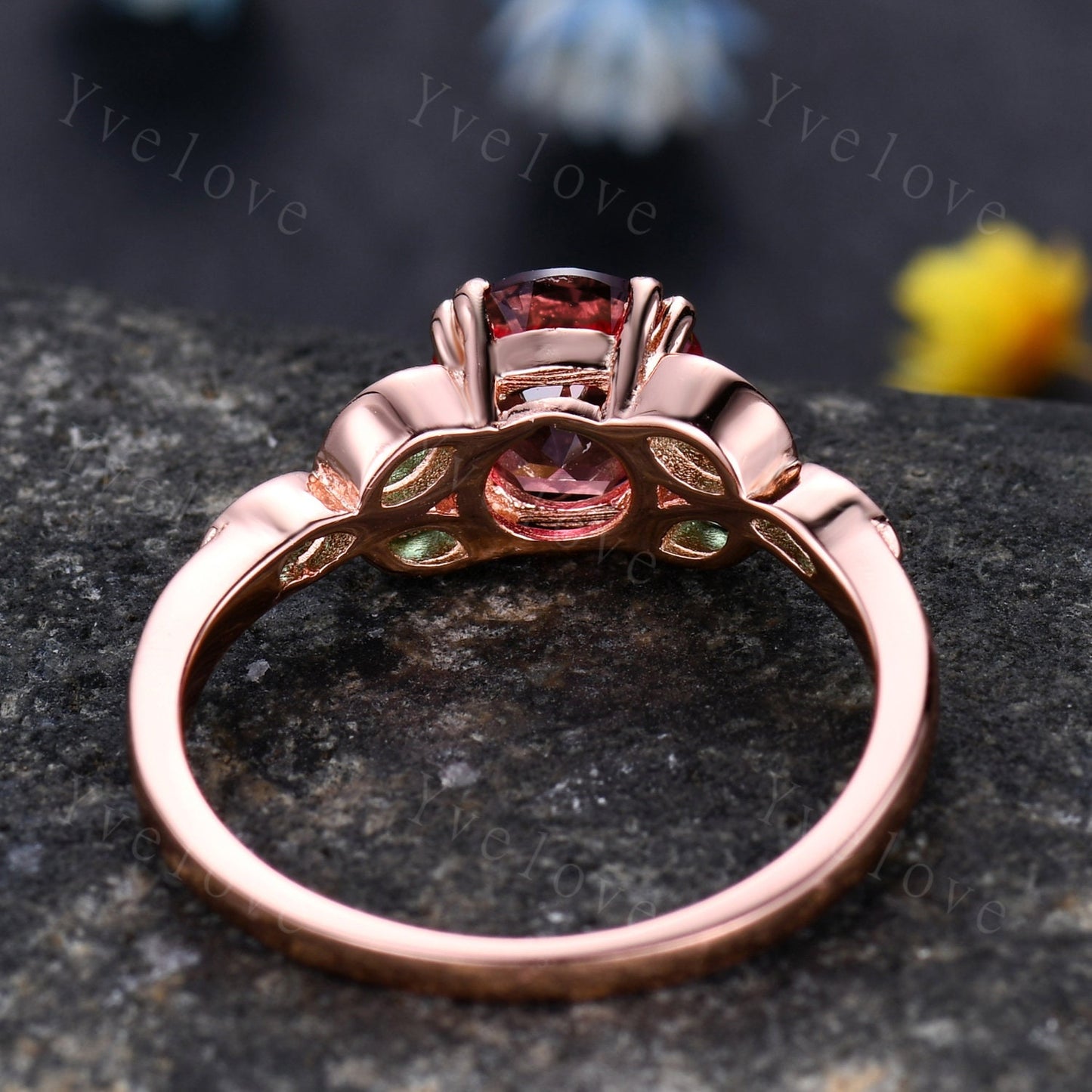 7mm round moss agate engagement ring leaf marquise emerald stones vintage moss agate wedding ring  floral ring promise  anniversary gift
