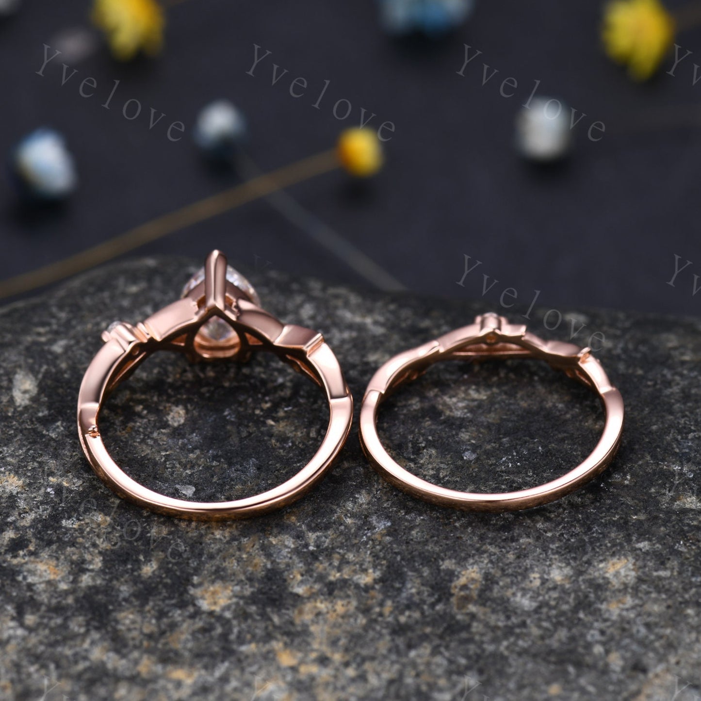 Blue Sandstone Engagement Ring Set,Galaxy Sandstone Ring,Sterling Silver Ring Set,Anniversary Gift,Outer Space Ring,Twisted Ring Bridal Set