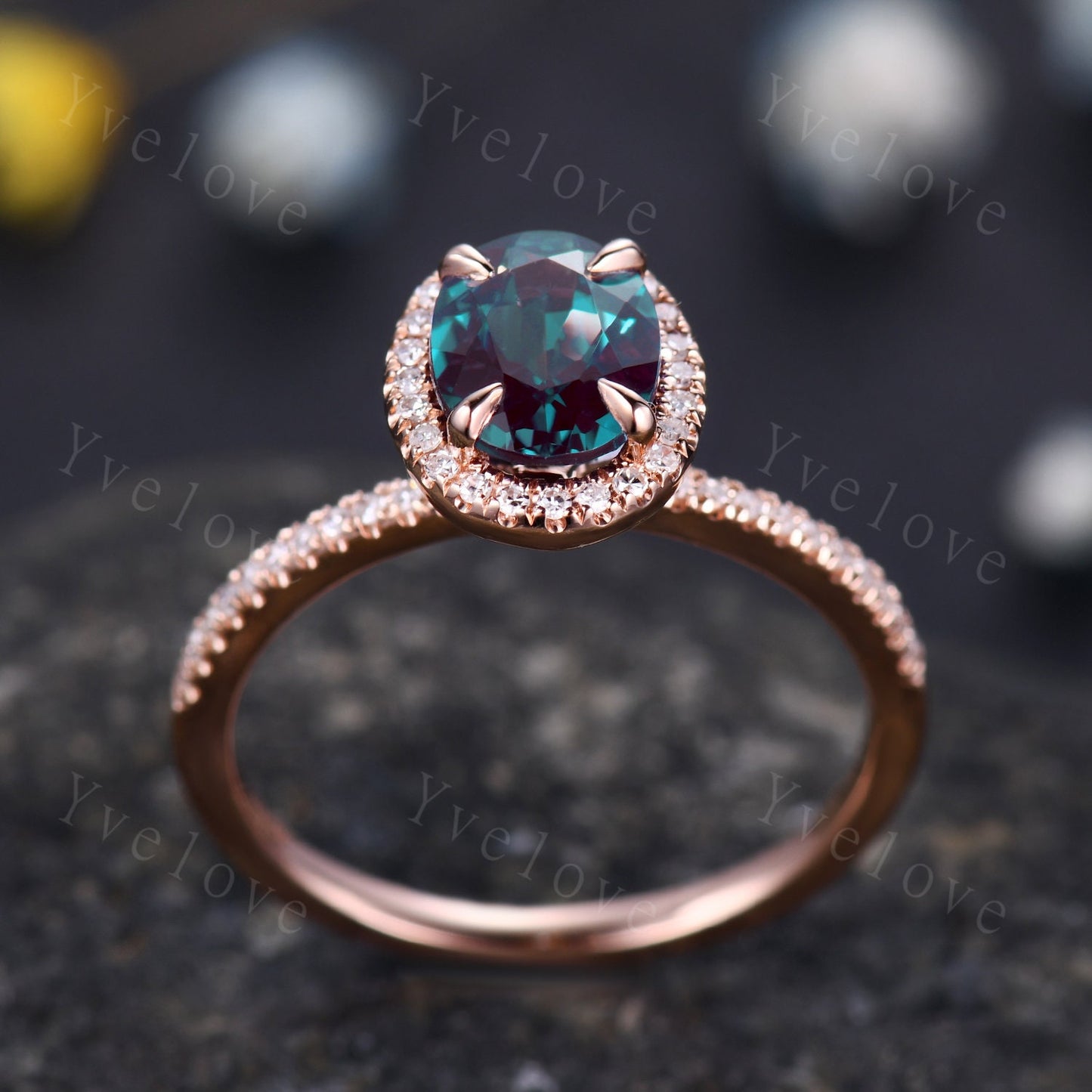 Vintage Oval Alexandrite Engagement Ring Bridal Ring Set Alexandrite Moissanite Band Retro Bridal Wedding Ring Rose Gold Ring Gift For Women