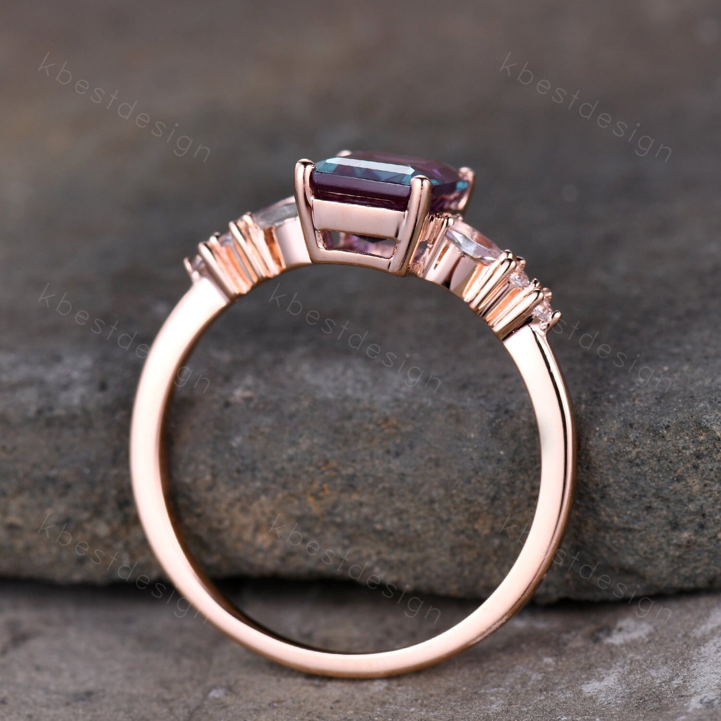 Emerald cut Alexandrite ring rose gold ring for women vintage unique Alexandrite engagement ring pear moonstone wedding ring Promise ring