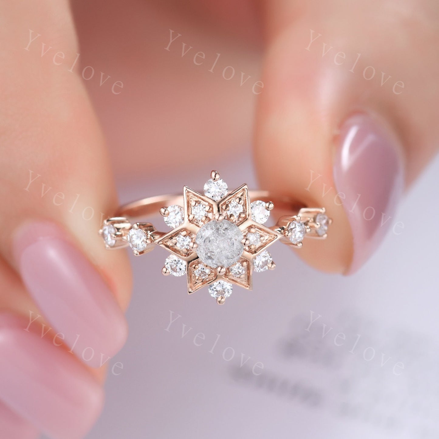 Starry Ring Set,Salt and Pepper Diamond Engagement Ring,Romantic Bridal Promise Rings,Grey Diamond Ring,Moissanite Ring Set,Statement Ring