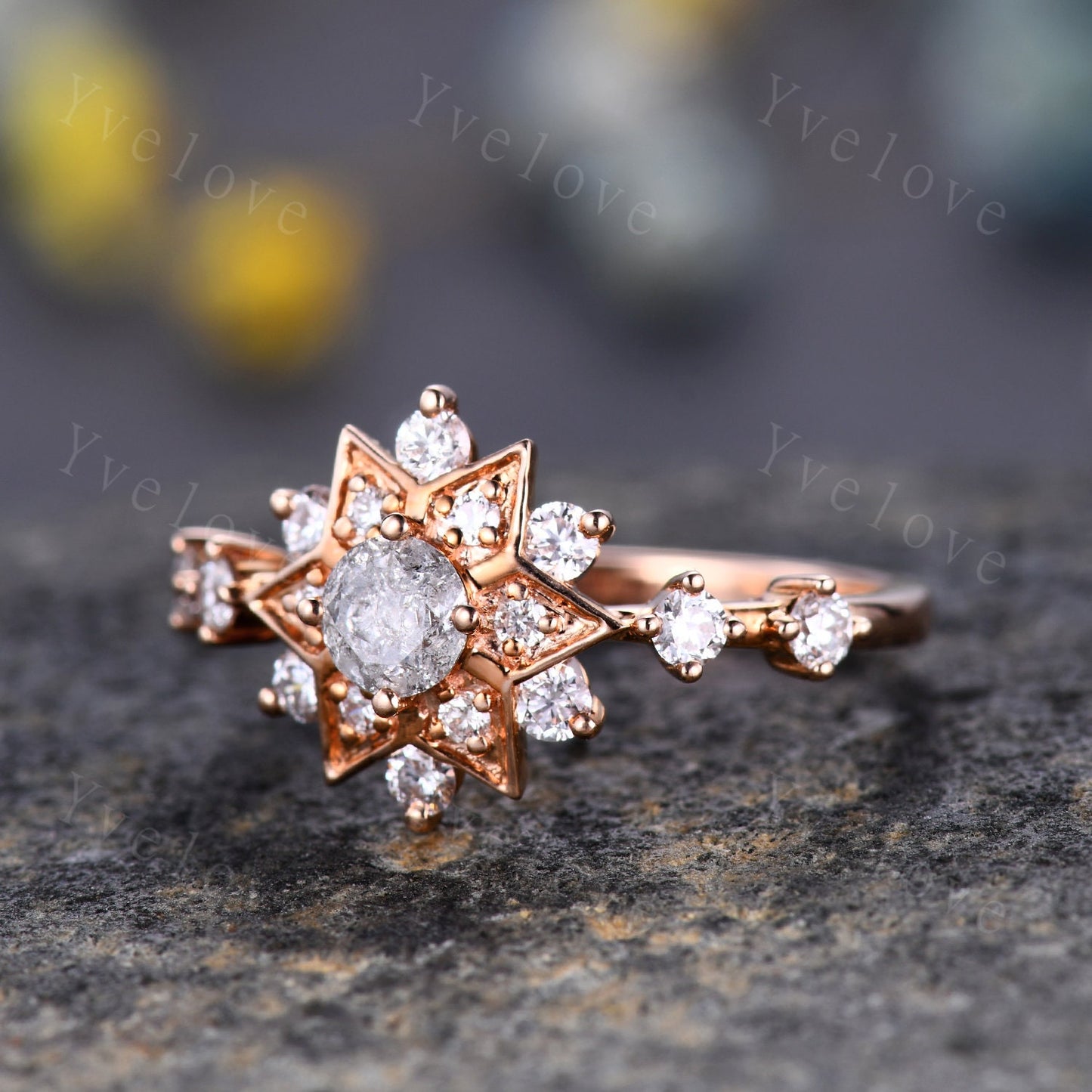 Salt and Pepper Diamond Engagement Ring,Round Cut Salt and Pepper,Rose Gold Promise Rings,Grey Diamond Ring,Statement Ring,Moissanite Ring