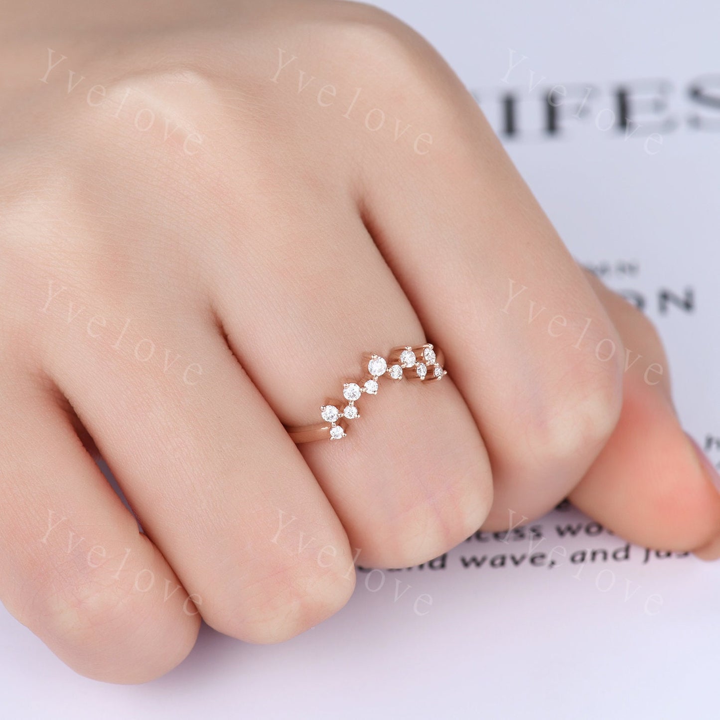 Moissanite Wedding Band Curved Wedding Band Sterling Silver  Dainty Curved Stacking Band Unique Wedding Ring Chevron Ring Anniversary Band