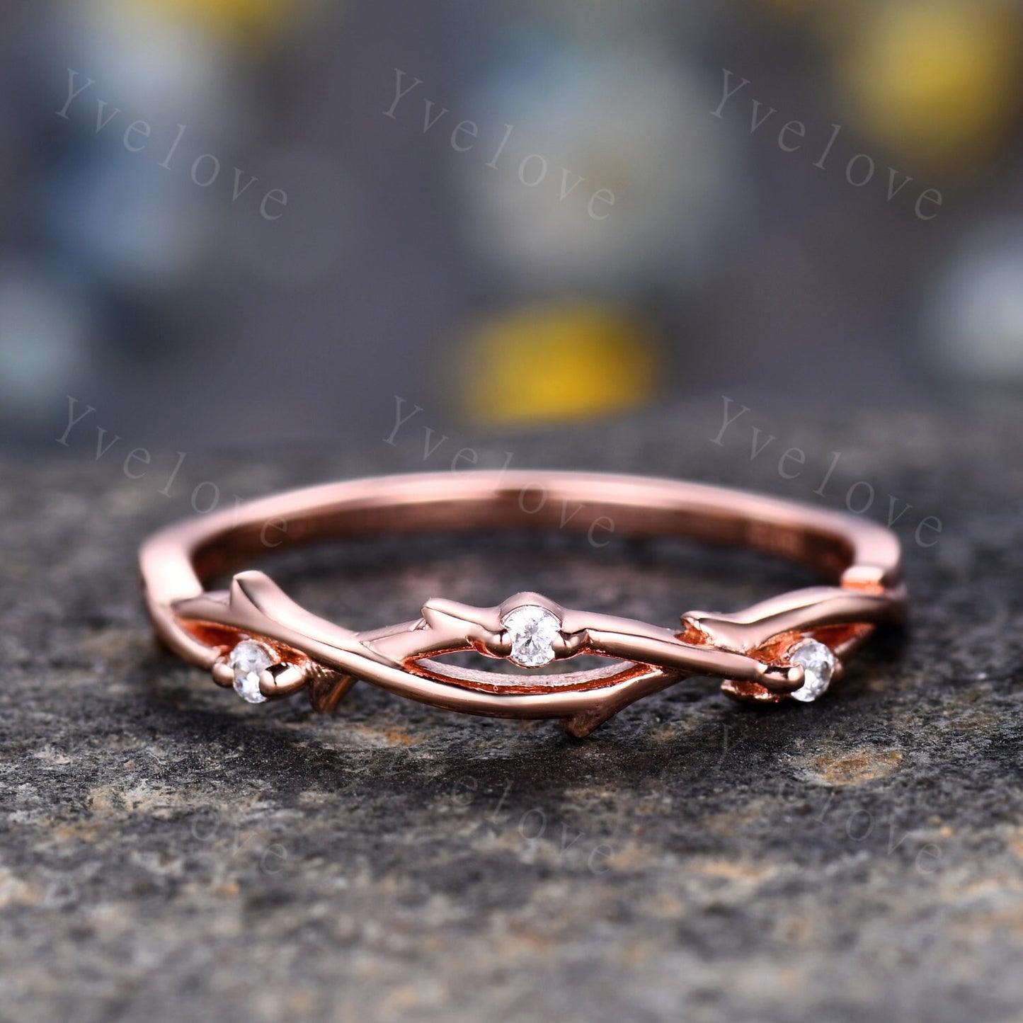 Minimalist Twig Engagement Ring,Twig Matching Band,Women Leaf Diamond Band ,Art Deco Branch Diamond Wedding Band,14k Rose Gold,Twisted Band
