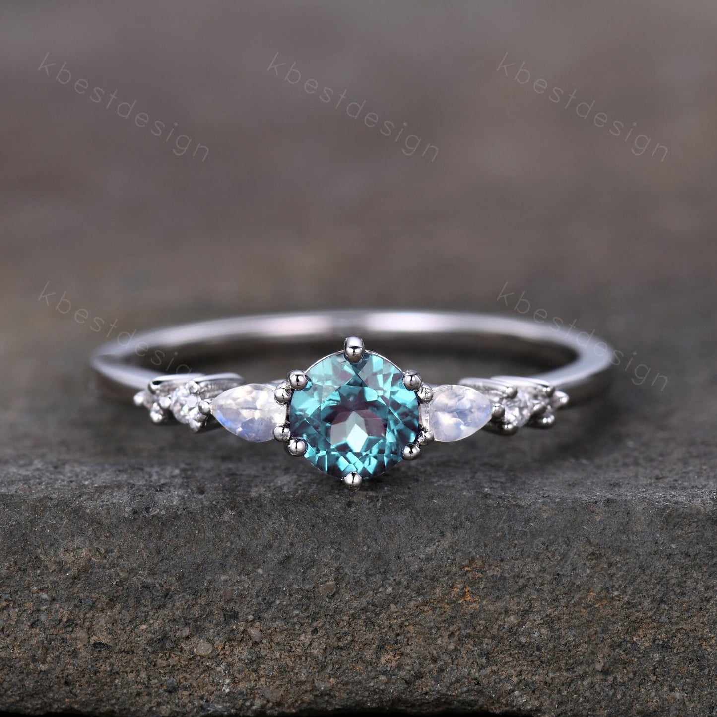 Dainty Alexandrite Engagement Ring Unique Pear Shaped Moonstone Bridal Wedding Ring June Birthstone Ring Sterling Silver Ring Promise Ring