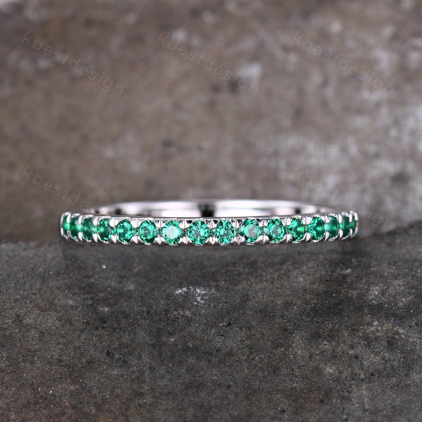 Half Eternity Emerald Wedding Band 925 Sterling Silver Ring May Birthstone Ring Emerald Stacking Matching Band Dainty Ring Anniversary Gift
