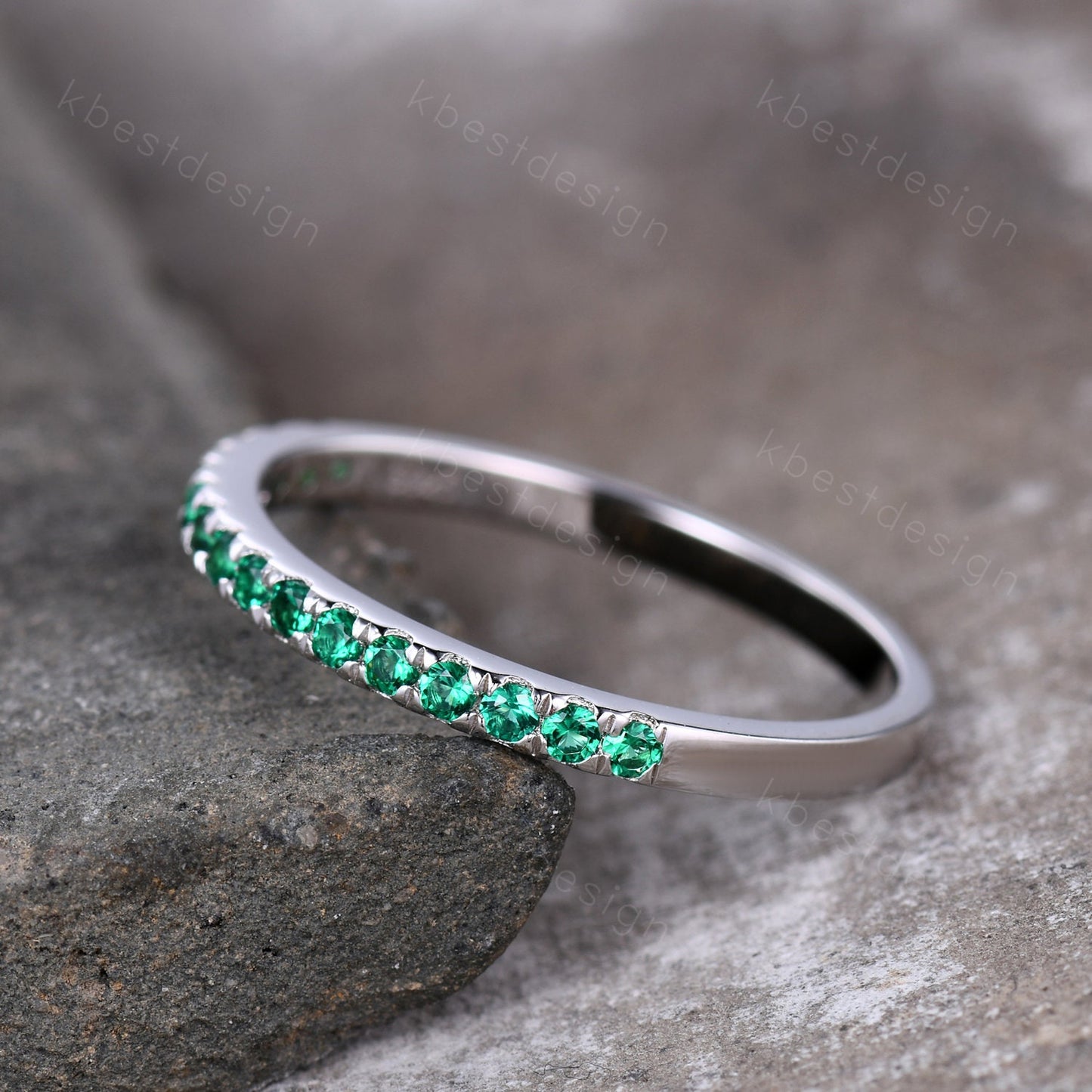 Half Eternity Emerald Wedding Band 925 Sterling Silver Ring May Birthstone Ring Emerald Stacking Matching Band Dainty Ring Anniversary Gift