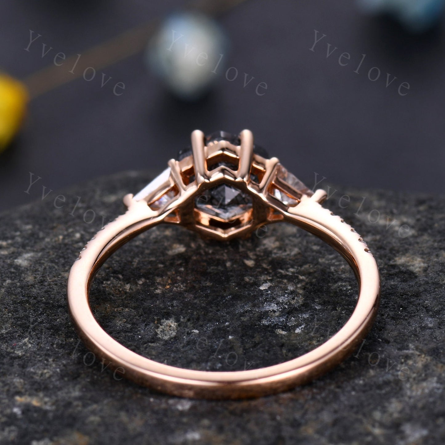 Hexagon Cut Salt and Pepper Diamond Engagement Ring,Vingate Bridal Ring,Gothic Ring,Diamond Anniversary Wedding Ring Birthday Gift for Her
