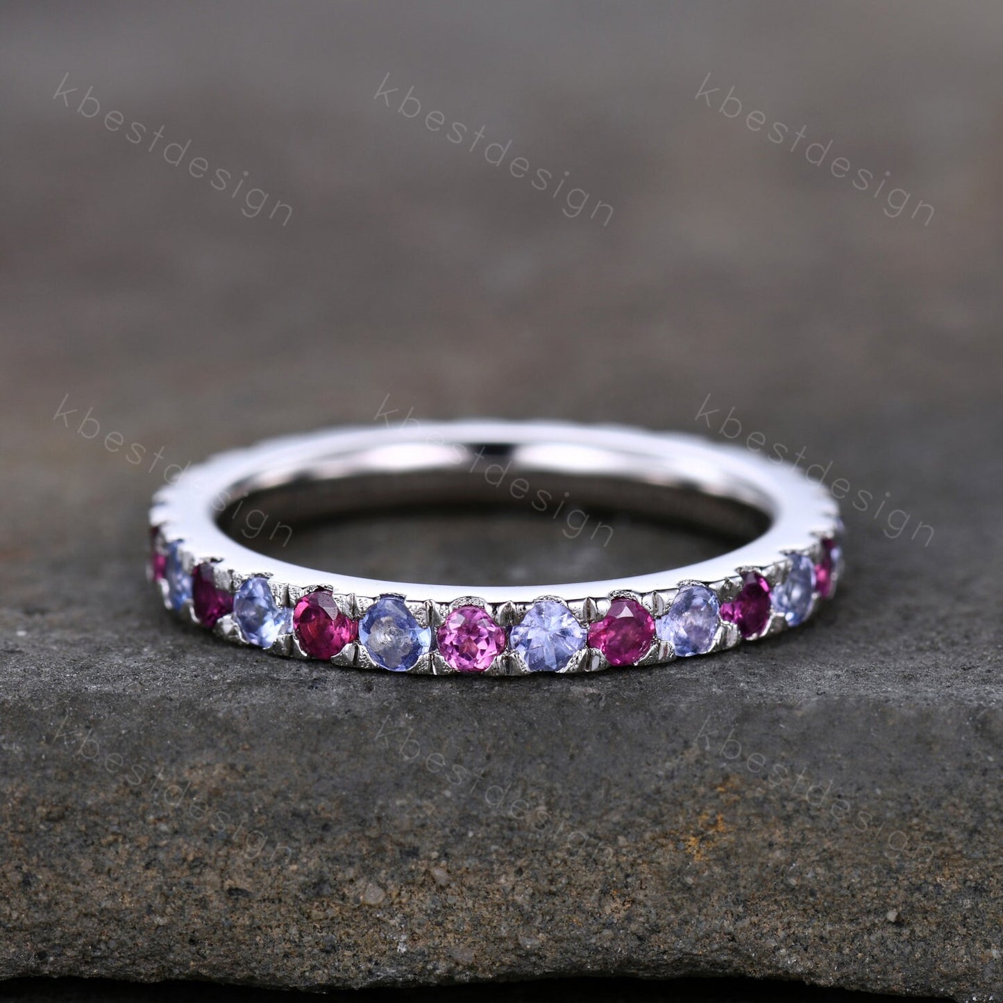 Eternity Band, Tanzanite Eternity Wedding Band, Tanzanite and Pink Tourmaline Wedding Band, Stacking Ring, Matching Band, Anniversary Ring