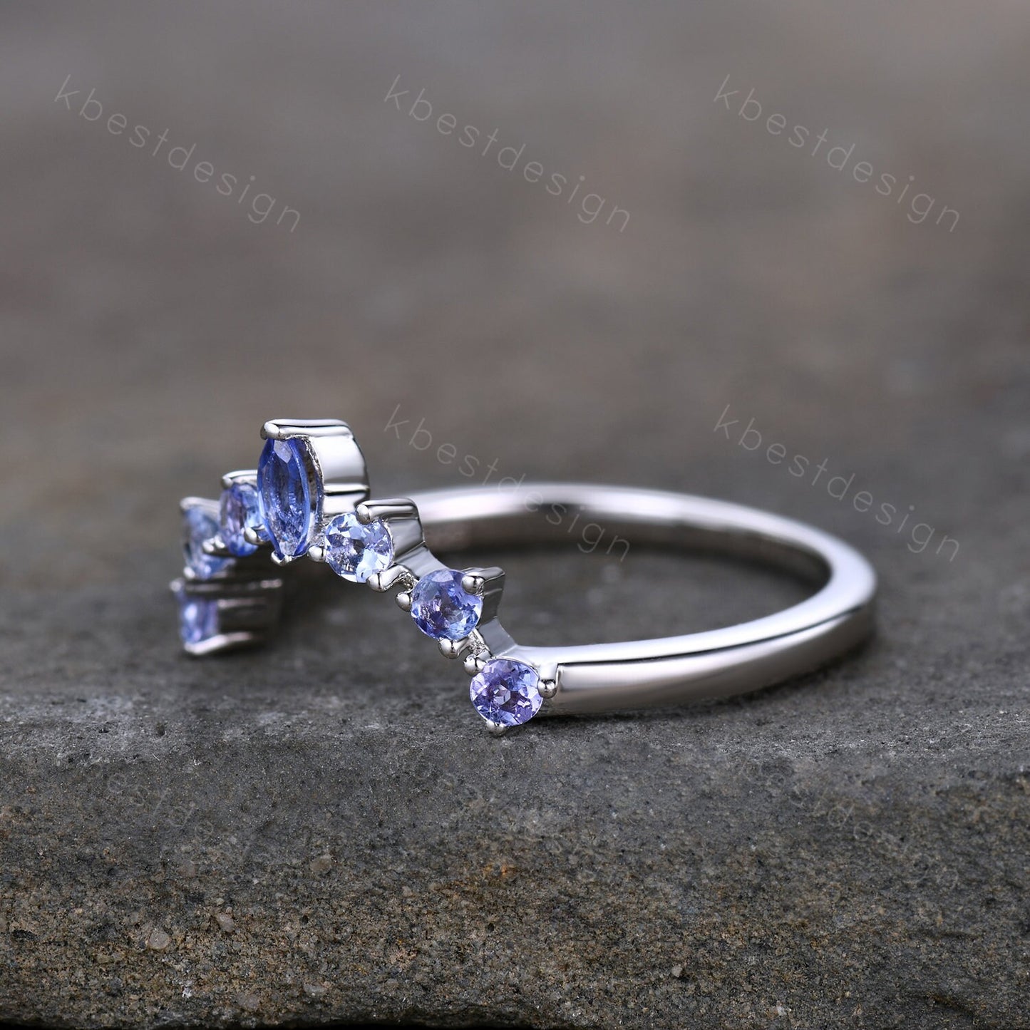 Natural Tanzanite Wedding Band, Curved Tanzanite Wedding Stacking Band, Marquise Cut Tanzanite Curved Band, Wedding Ring, Anniversary Ring