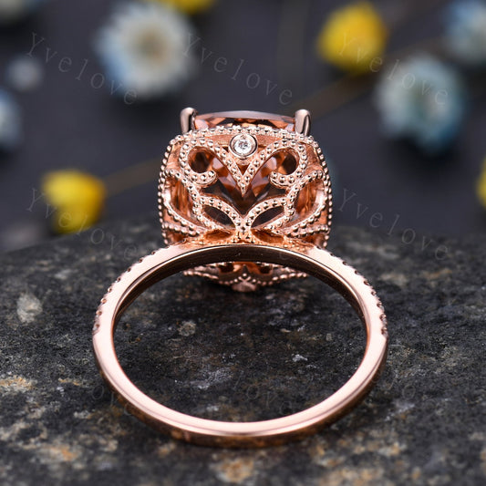Payment plan for Rae's custom order, switch the main stone to 8mm cushion morganite, diamond as the side stones, 14k rose gold, 2nd payment.