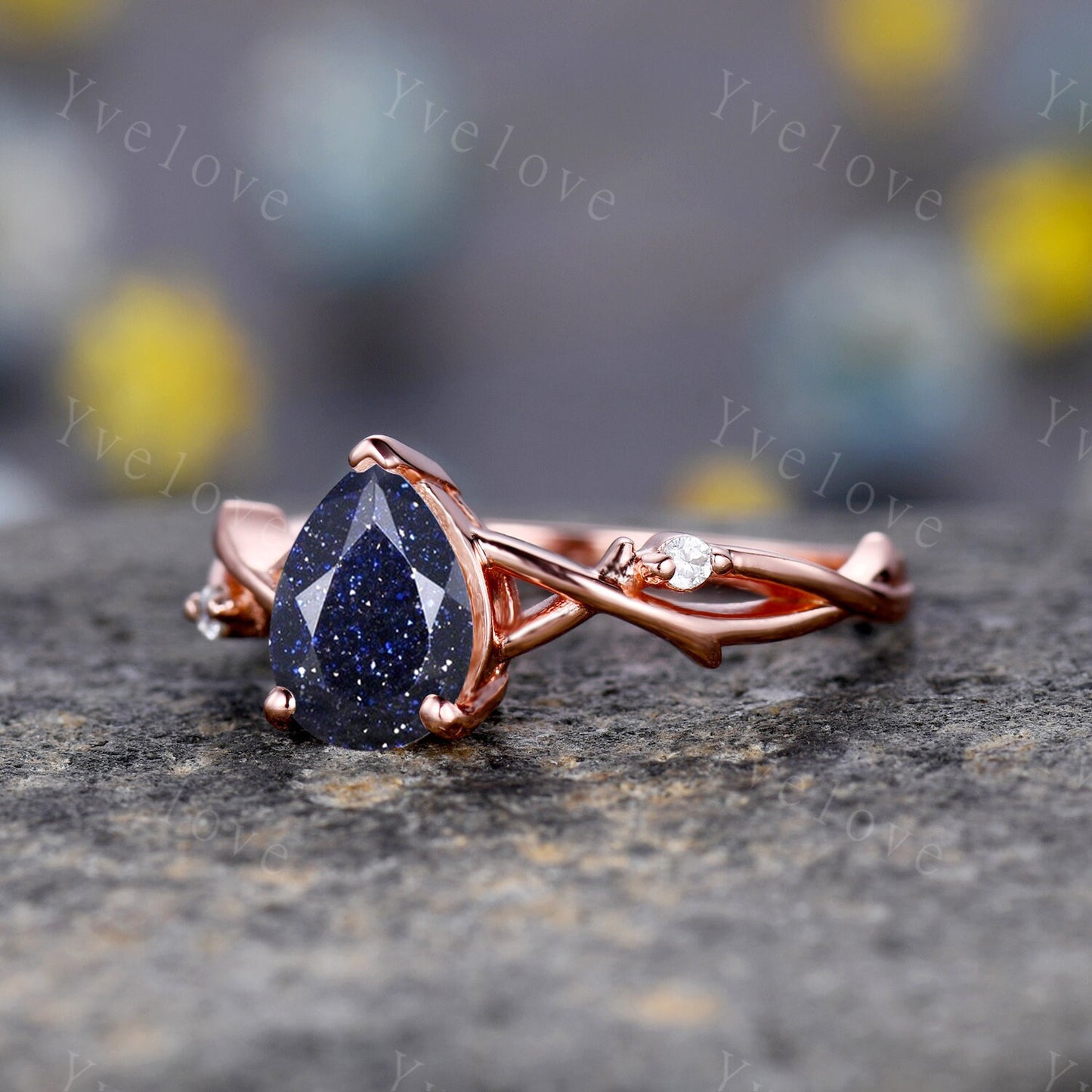 Blue Sandstone Engagement Ring,Galaxy Sandstone Ring,Sterling Silver Ring,Nebula Ring,Outer Space Ring,Twisted Ring,Bridal Anniversary Gift