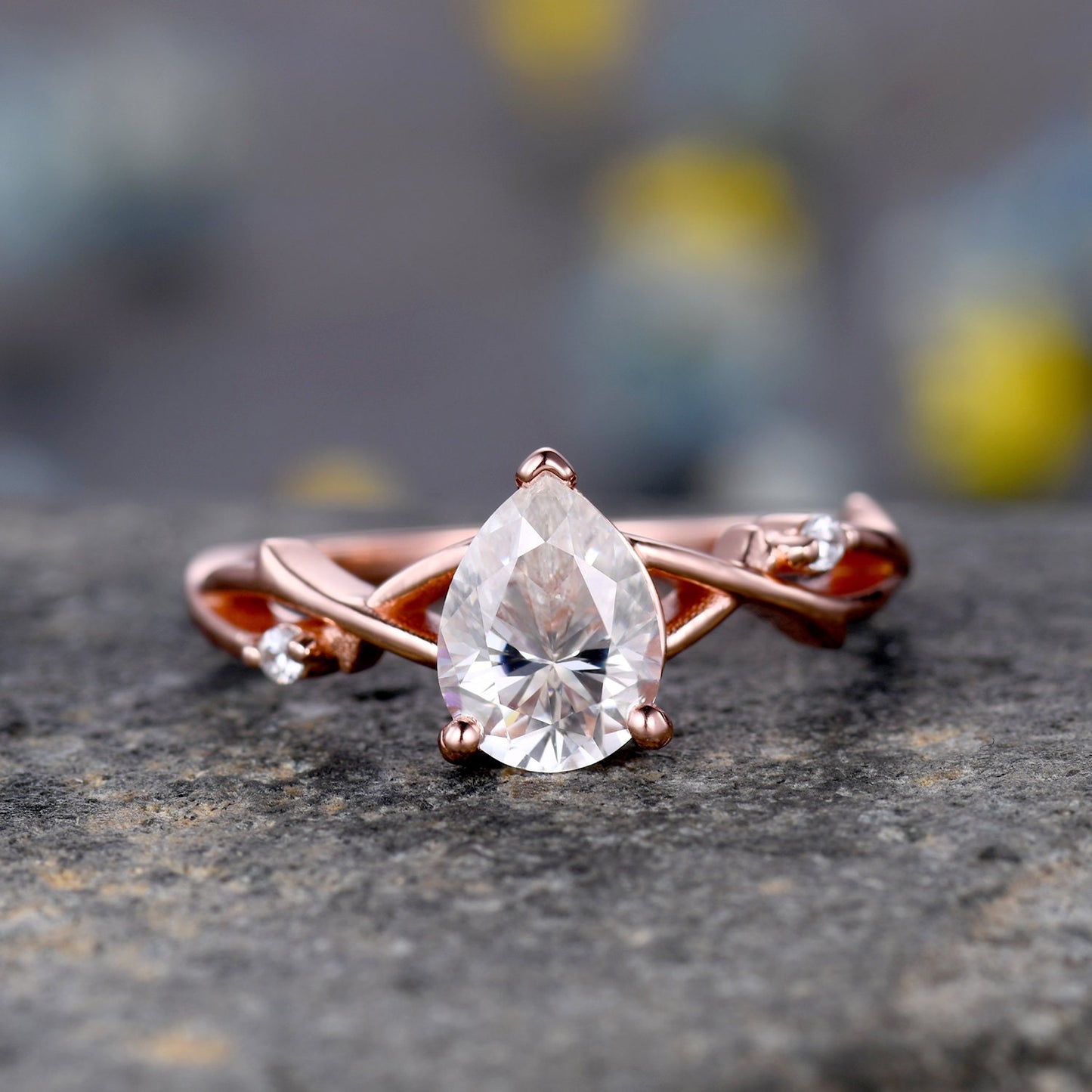 1.25CT Pear Moissanite Wedding Ring,Dainty Moissanite Engagement Ring,Teardrop Moissanite Ring,Vintage Twig Diamond Ring,Leaf Vine Ring Gift