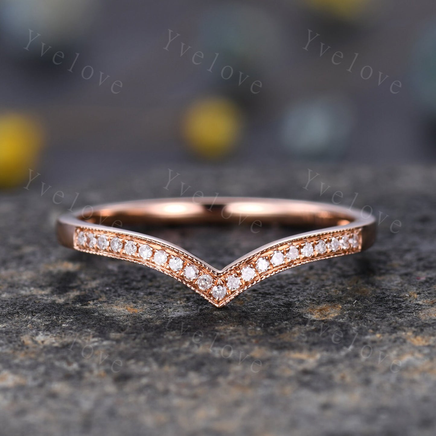 V shape diamond wedding band diamond matching band stacking ring 14k rose gold anniversary ring natural gemstone SI clarity H color