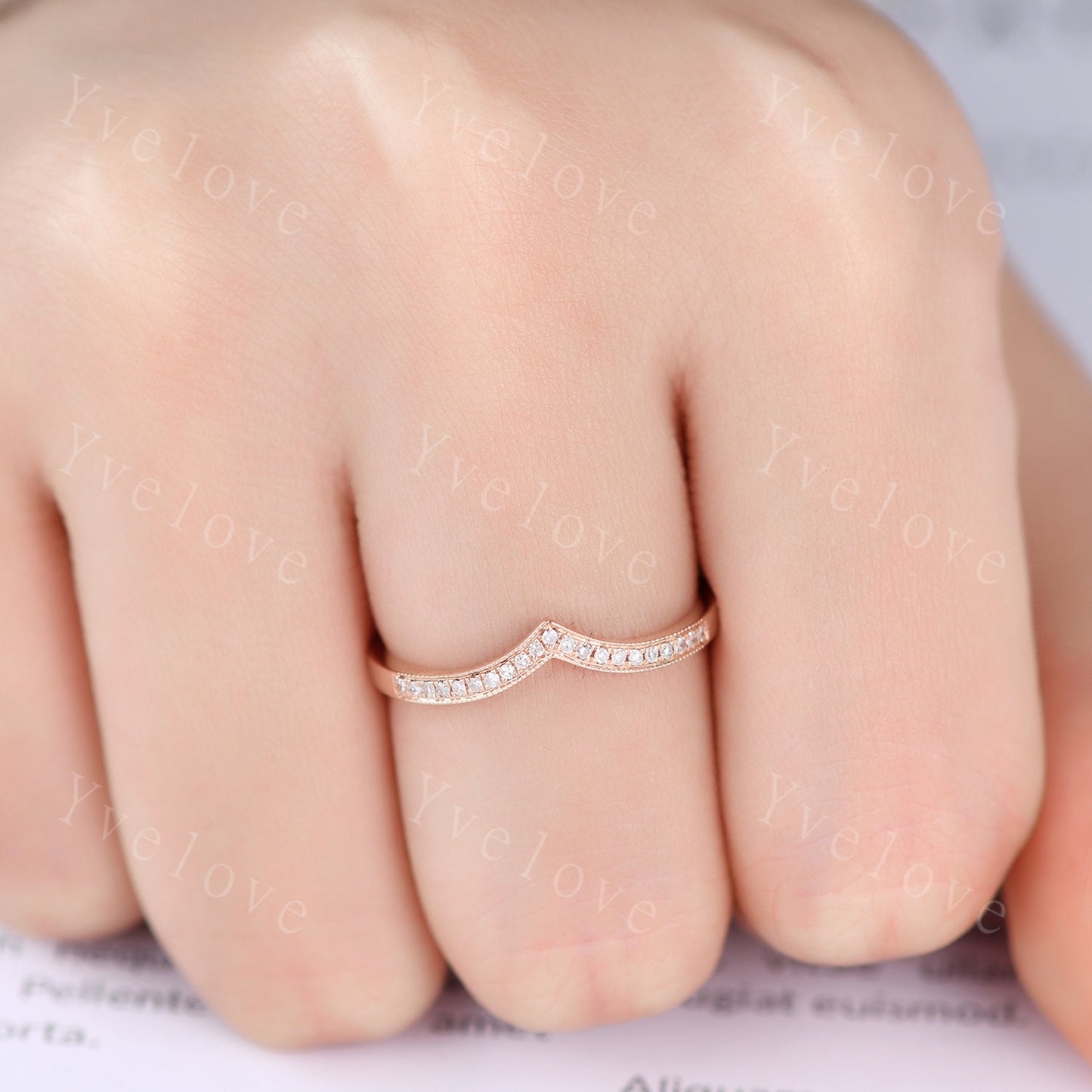 V shape diamond wedding band diamond matching band stacking ring 14k rose gold anniversary ring natural gemstone SI clarity H color