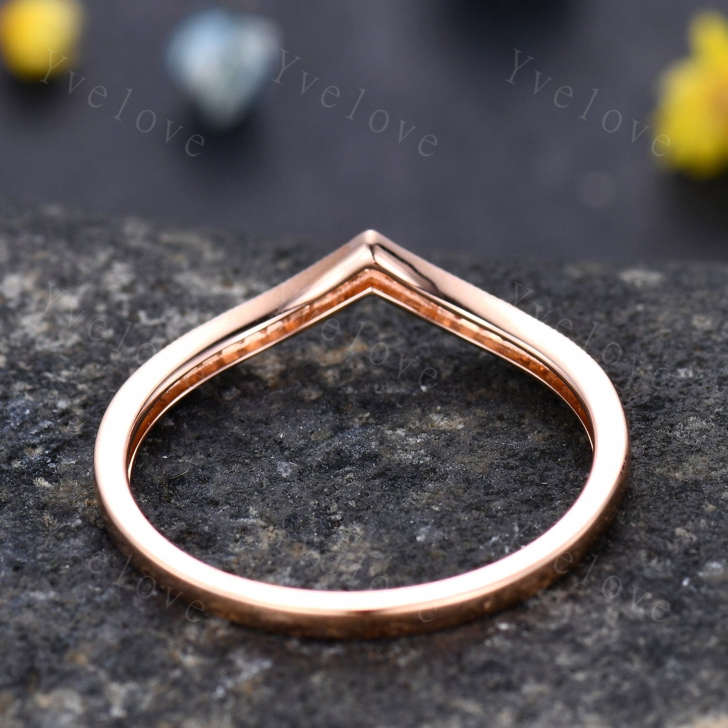 V shape diamond wedding band diamond matching band stacking ring 14k rose gold anniversary ring natural gemstone SI clarity H color