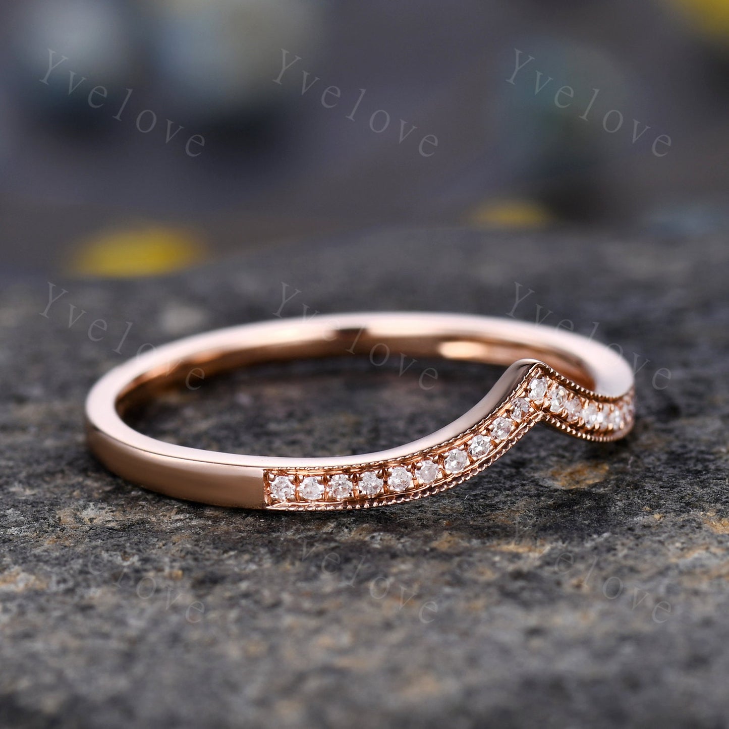 V shape diamond wedding band diamond matching band stacking ring 14k rose gold anniversary ring natural gemstone SI clarity H color