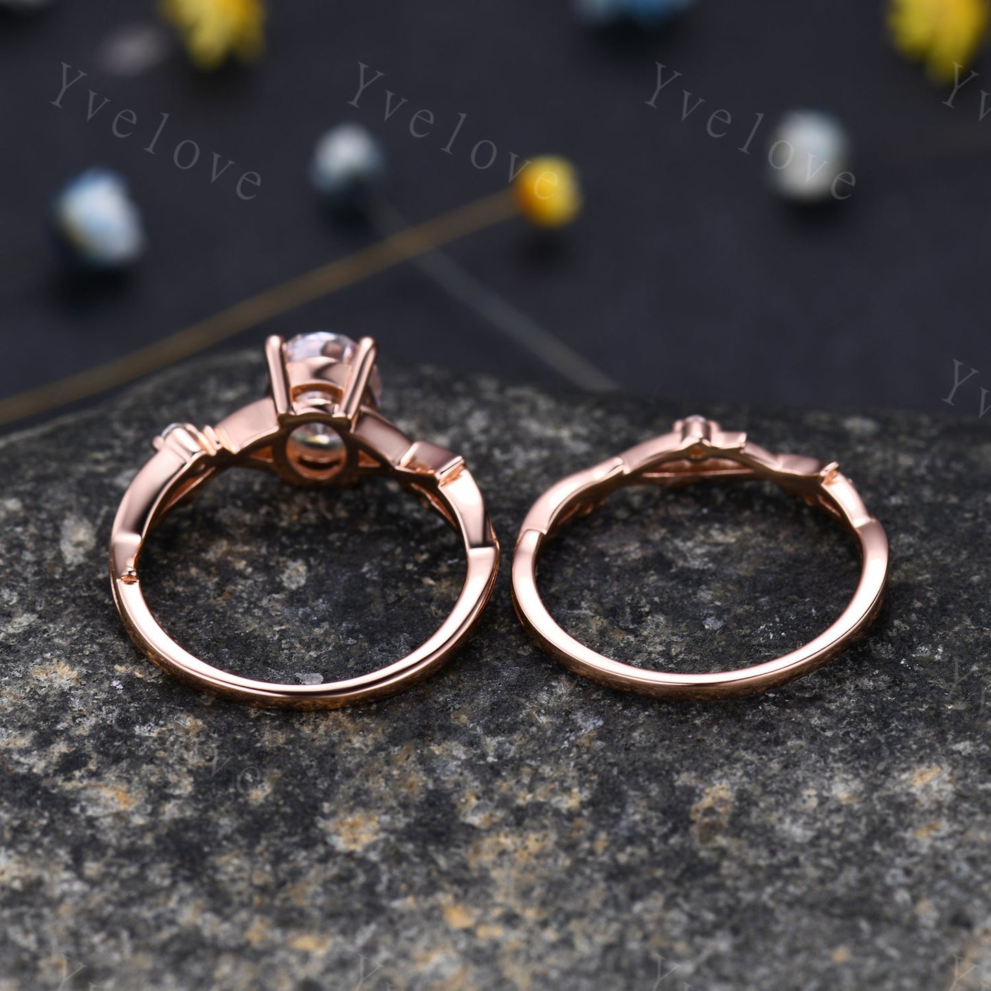 Twig Moss Agate Engagement Ring Set,Oval Vintage Leaf Diamond Ring,Branch Ring Rose Gold,Twisted Ring Promise Bridal Set,Dainty Ring Set