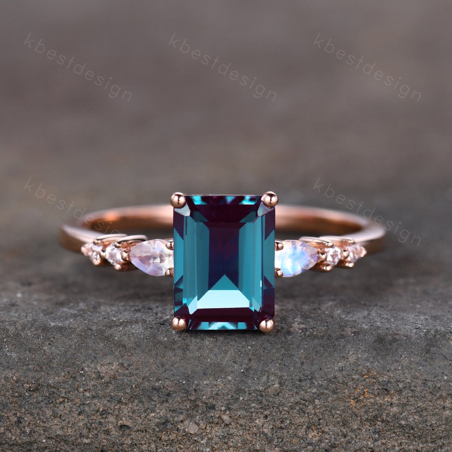 Emerald cut Alexandrite ring rose gold ring for women vintage unique Alexandrite engagement ring pear moonstone wedding ring Promise ring