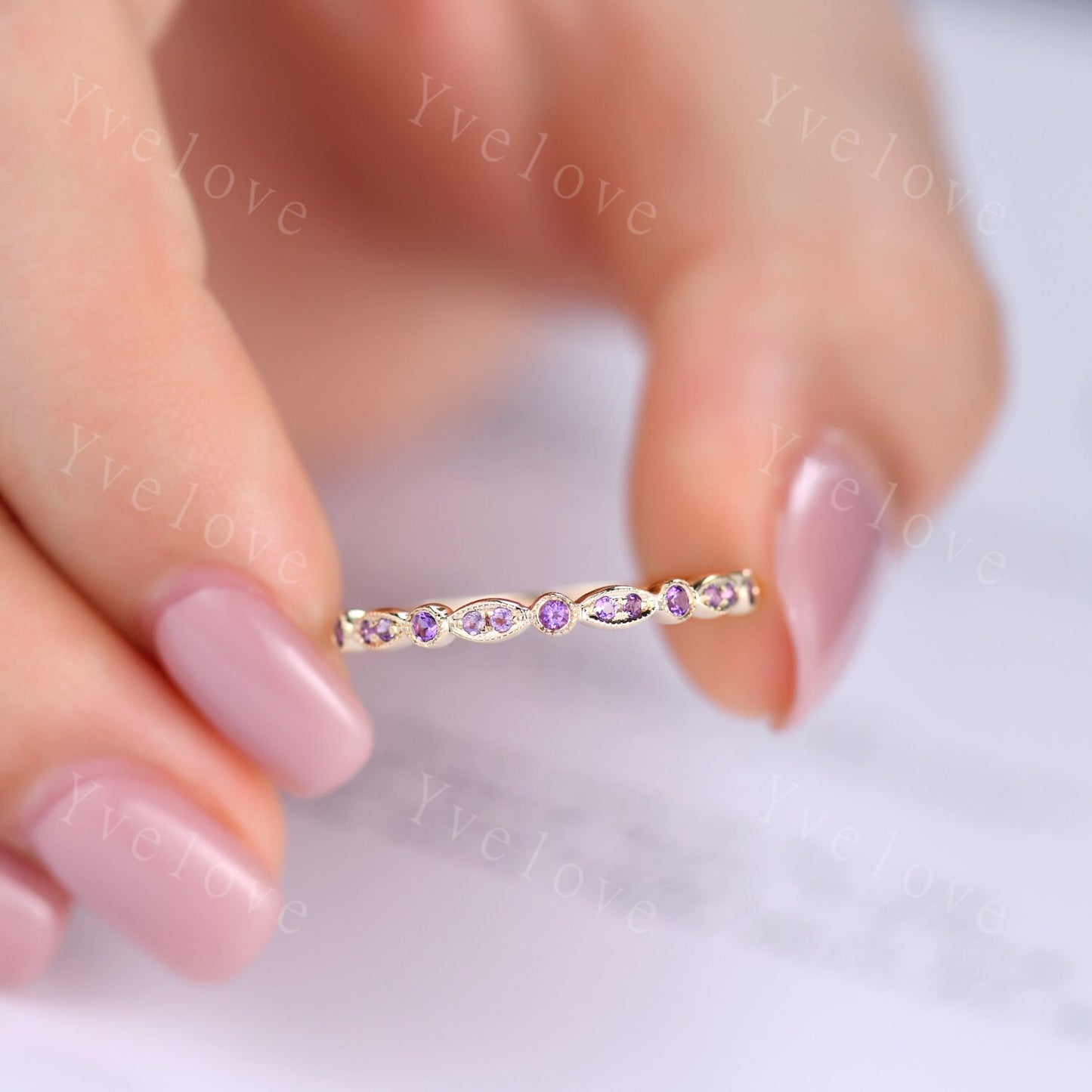 Emerald wedding band 14k rose gold art deco half eternity ring Emerald matching band simple ring anniversary ring May Birthstone customized