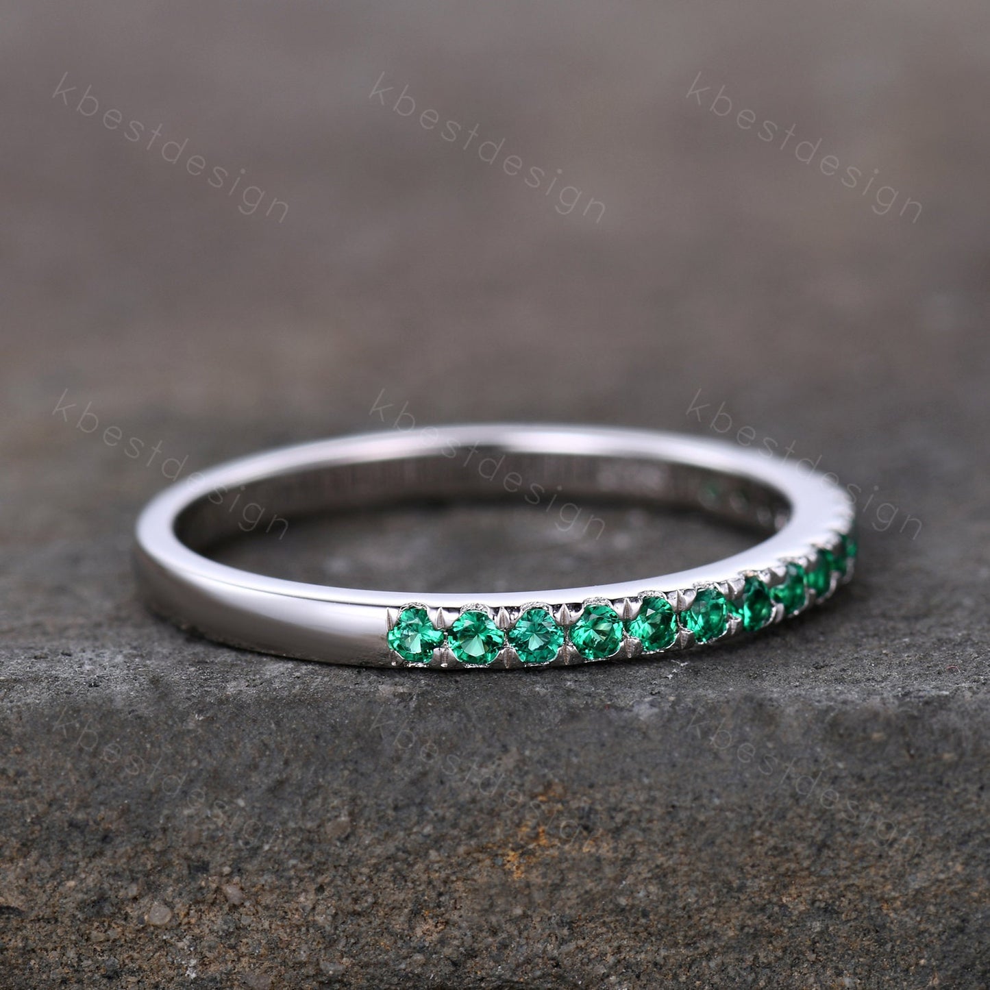Half Eternity Emerald Wedding Band 925 Sterling Silver Ring May Birthstone Ring Emerald Stacking Matching Band Dainty Ring Anniversary Gift