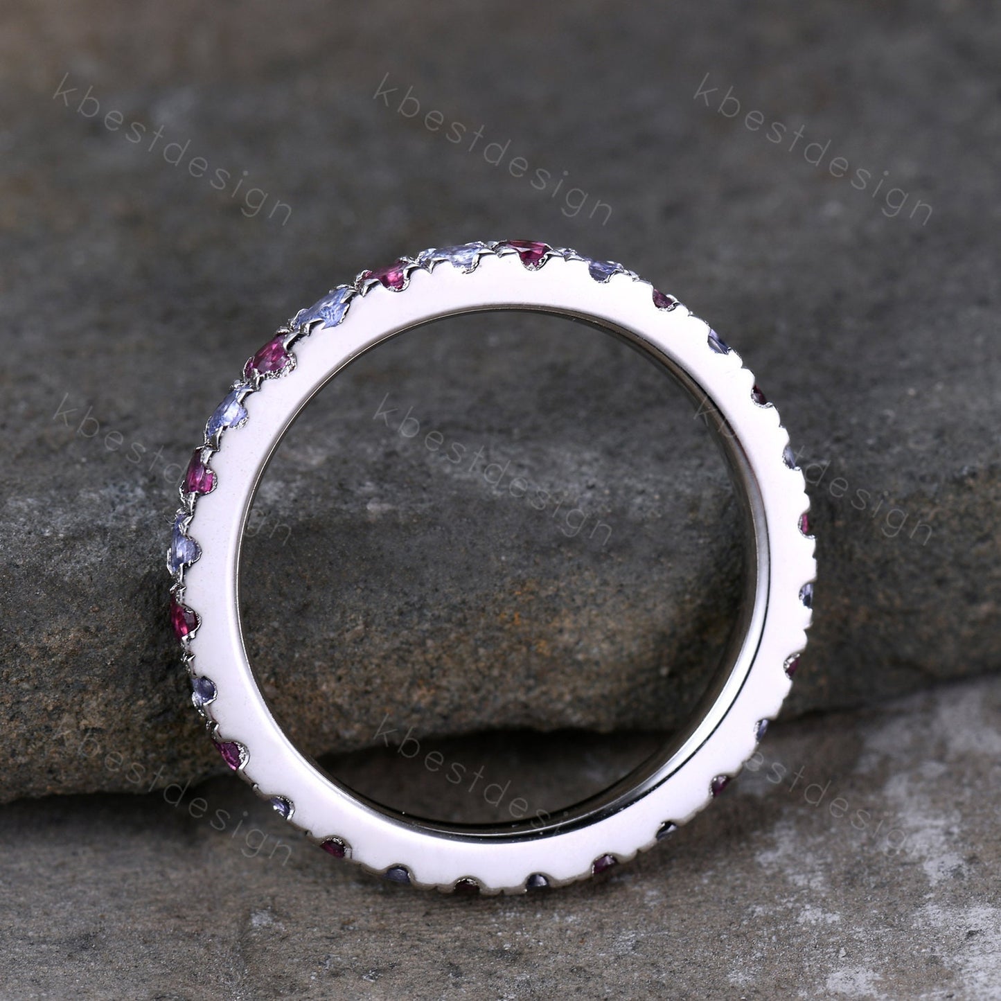 Eternity Band, Tanzanite Eternity Wedding Band, Tanzanite and Pink Tourmaline Wedding Band, Stacking Ring, Matching Band, Anniversary Ring