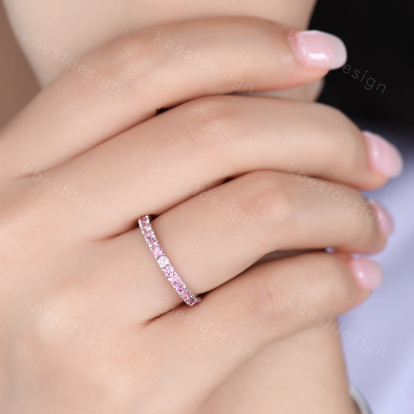 Pink Tourmaline Wedding Band, Full Eternity Band, Natural Tourmaline Wedding Band, Stacking Matching Band Anniversary Ring Gift For Her