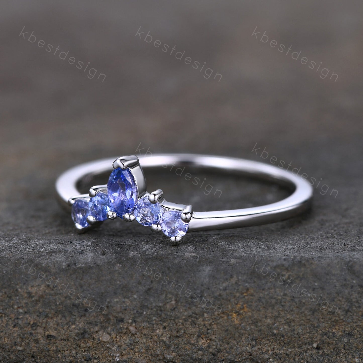 Curved Tanzanite Wedding Band/ Marquise Cut Tanzanite Stacking Band/ Sterling Silver Ring/ Unique Matching Band/ Anniversary Gift for Her