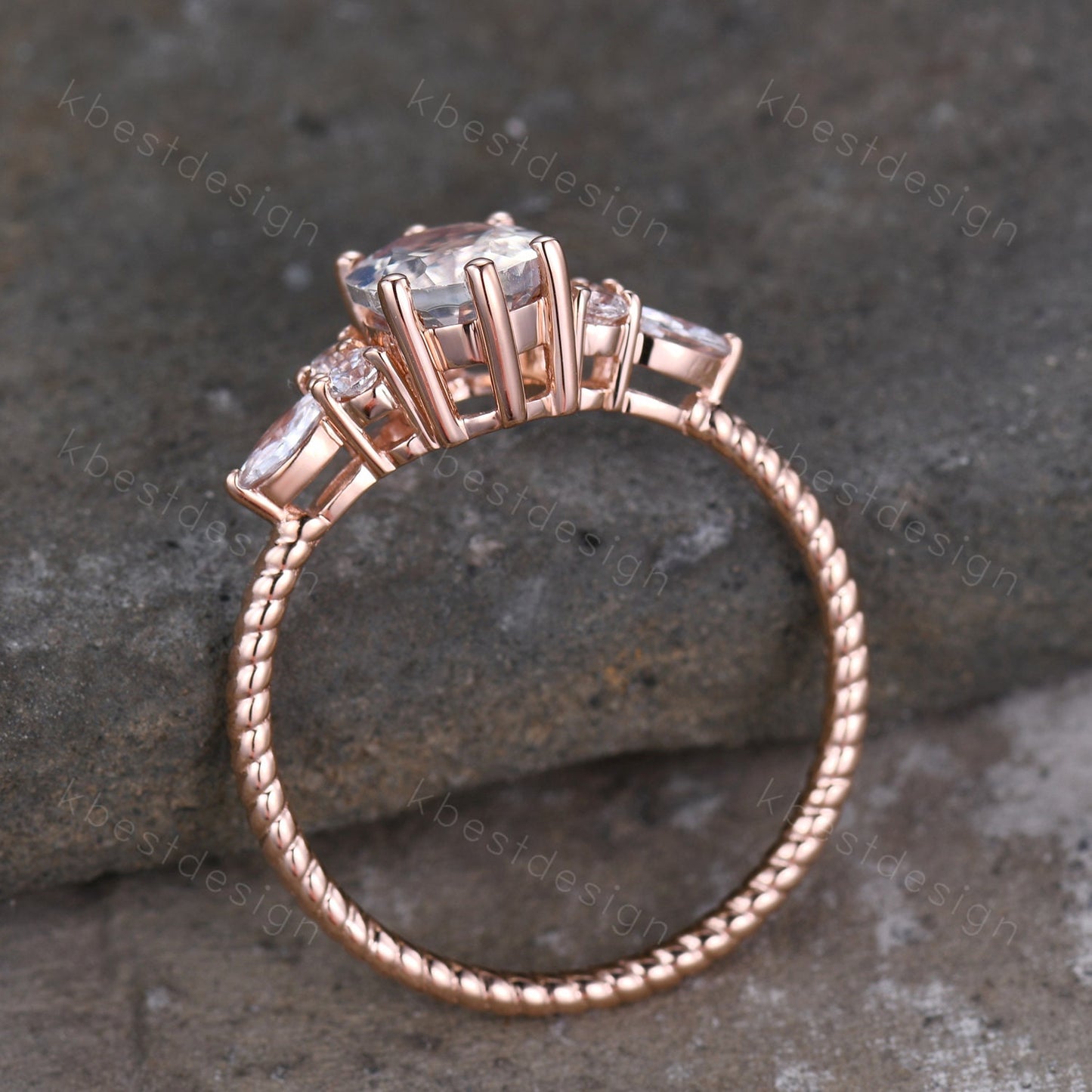 Vintage Oval Moonstone engagement ring rose gold Diamond prong set wedding ring unique twisted Bridal ring Promise Anniversary ring