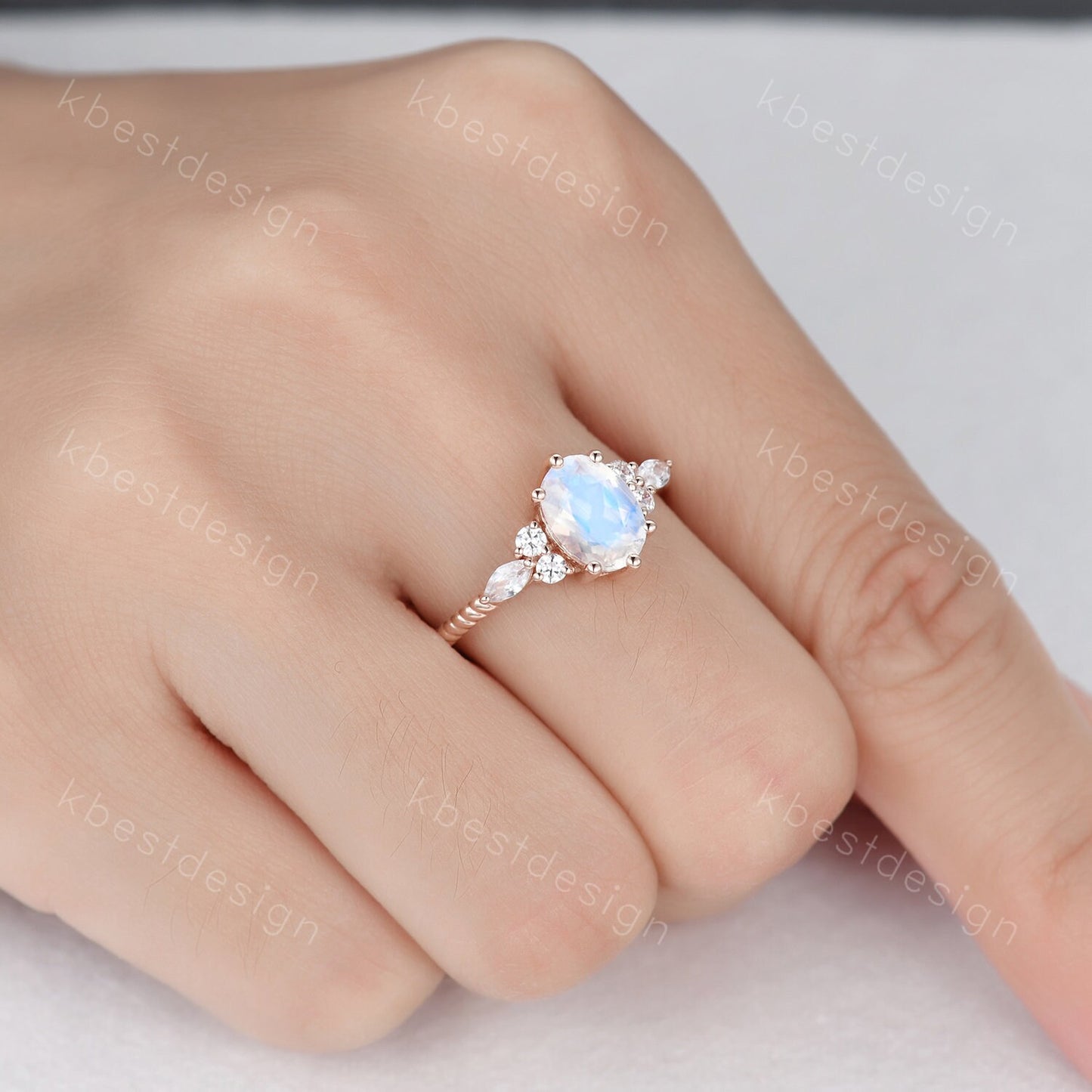 Vintage Oval Moonstone engagement ring rose gold Diamond prong set wedding ring unique twisted Bridal ring Promise Anniversary ring