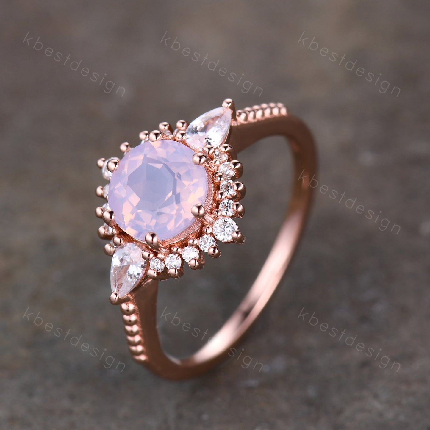 Vintage Lavender Amethyst Ring Rose Gold Round Cut Amethyst Engagement Ring Unique Art Deco Pear Shaped Diamond Bridal Promise Ring