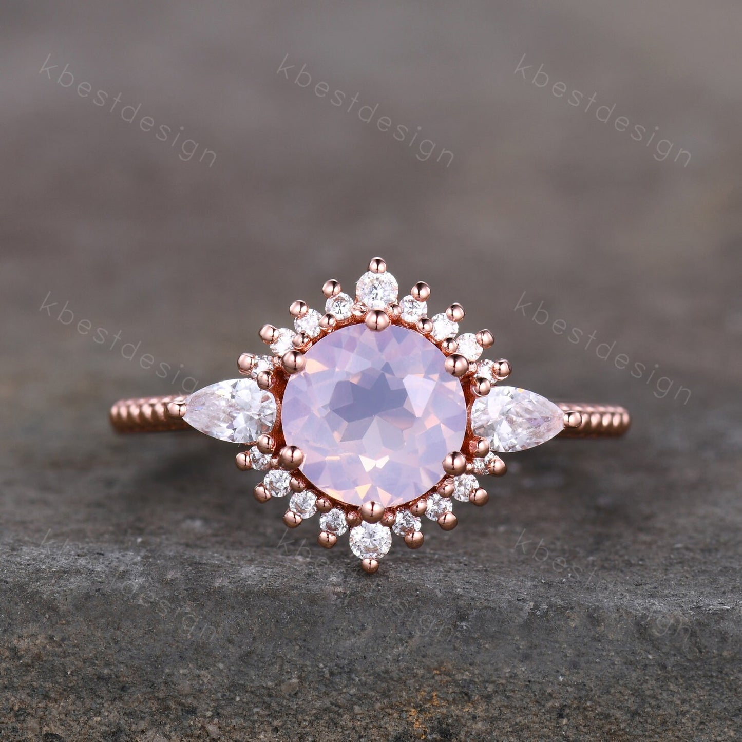 Vintage Lavender Amethyst Ring Rose Gold Round Cut Amethyst Engagement Ring Unique Art Deco Pear Shaped Diamond Bridal Promise Ring