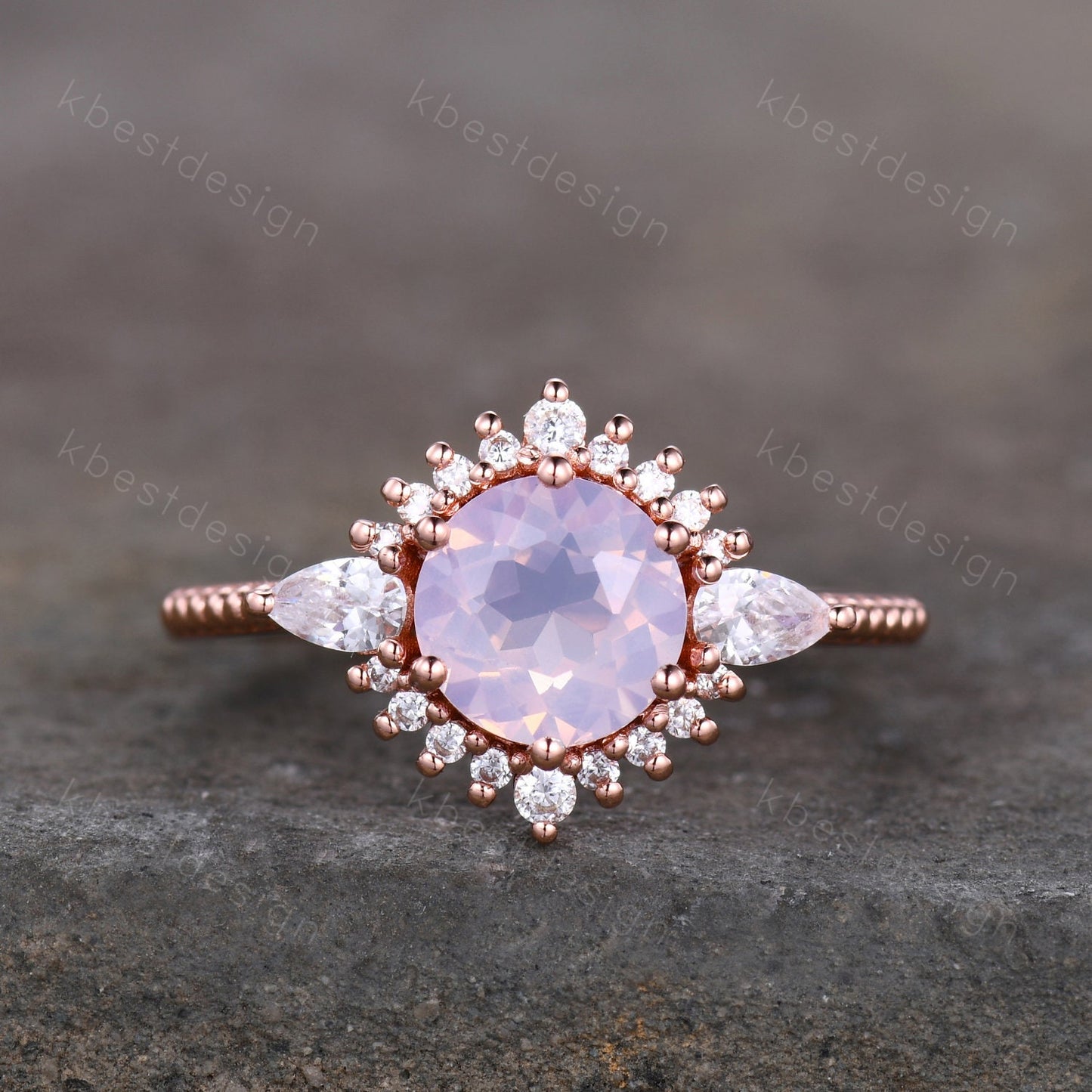 Vintage Lavender Amethyst Ring Rose Gold Round Cut Amethyst Engagement Ring Unique Art Deco Pear Shaped Diamond Bridal Promise Ring