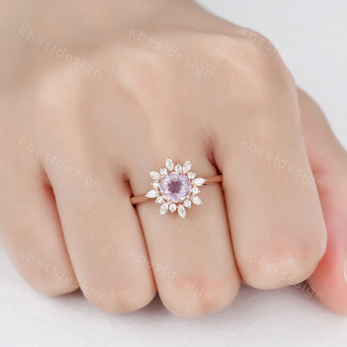 Natural Lavender Amethyst Ring Vintage Unique Diamond Halo Bridal Ring Amethyst Solitaire Engagement Ring February Birthstone Promise Ring