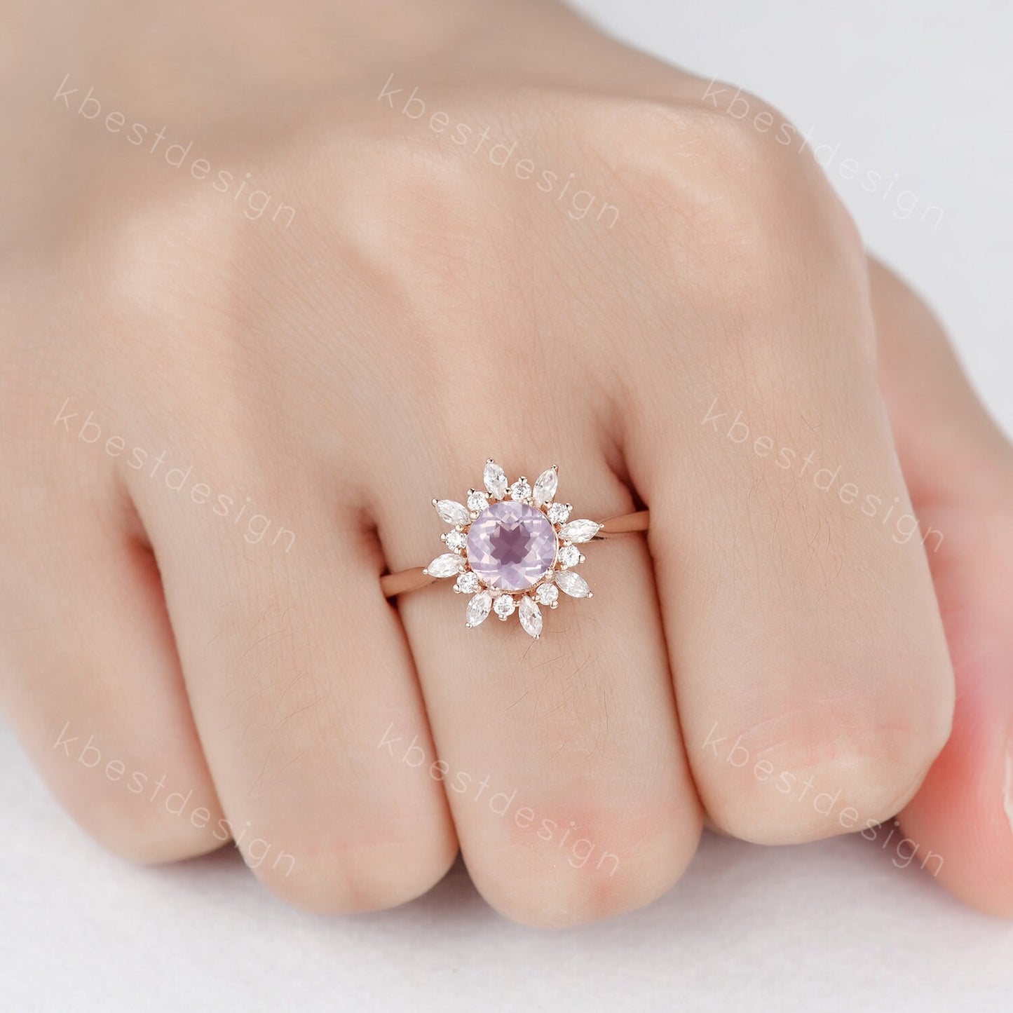 Natural Lavender Amethyst Ring Vintage Unique Diamond Halo Bridal Ring Amethyst Solitaire Engagement Ring February Birthstone Promise Ring