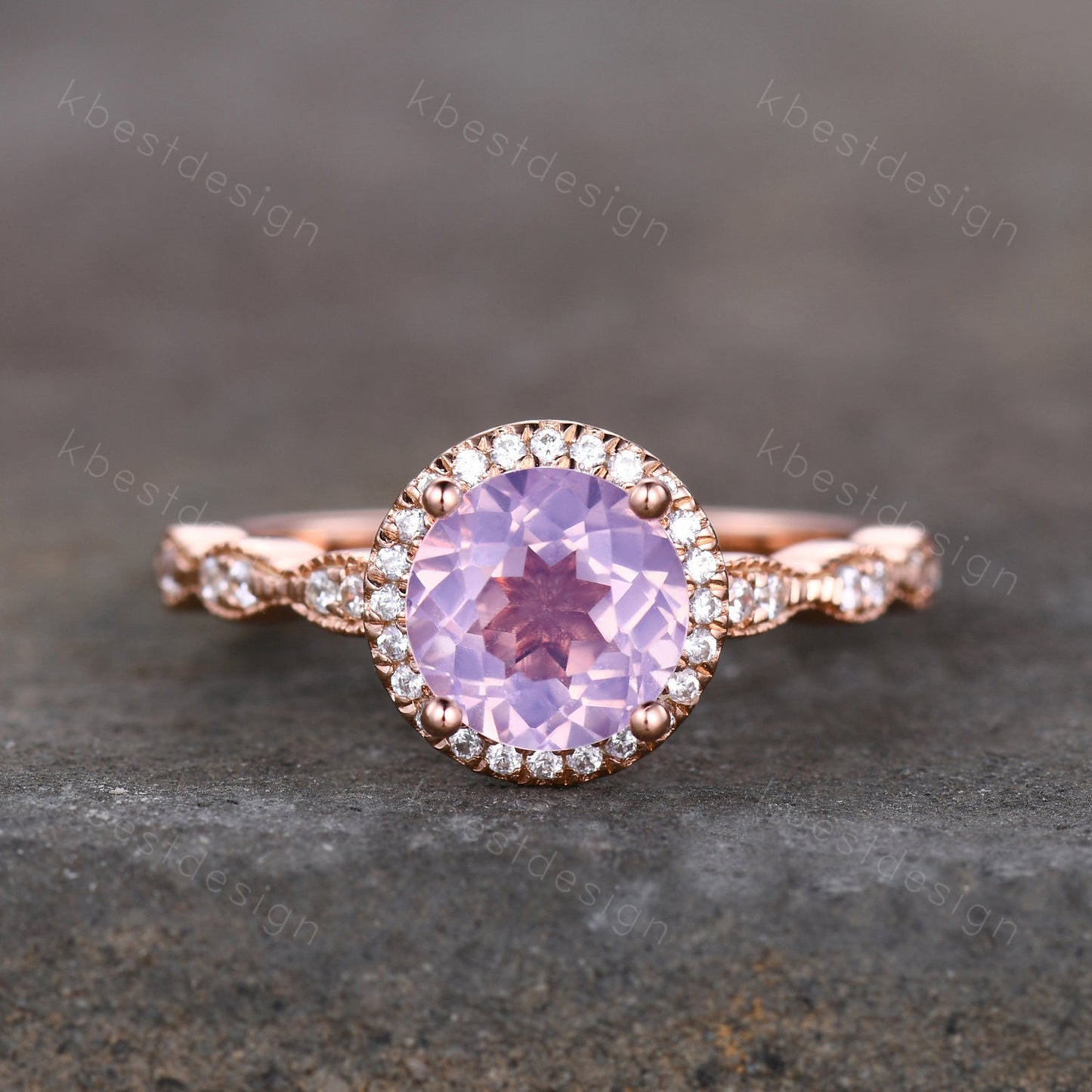 Natural Amethyst Ring, Rose Gold Lavender Amethyst Ring, February Birthstone Ring, Art Deco Wedding Ring, Gemstone Ring, Amethyst Jewelry