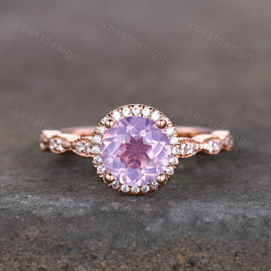 Natural Amethyst Ring, Rose Gold Lavender Amethyst Ring, February Birthstone Ring, Art Deco Wedding Ring, Gemstone Ring, Amethyst Jewelry