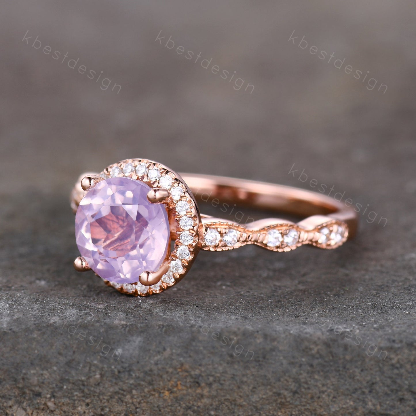 Natural Amethyst Ring, Rose Gold Lavender Amethyst Ring, February Birthstone Ring, Art Deco Wedding Ring, Gemstone Ring, Amethyst Jewelry