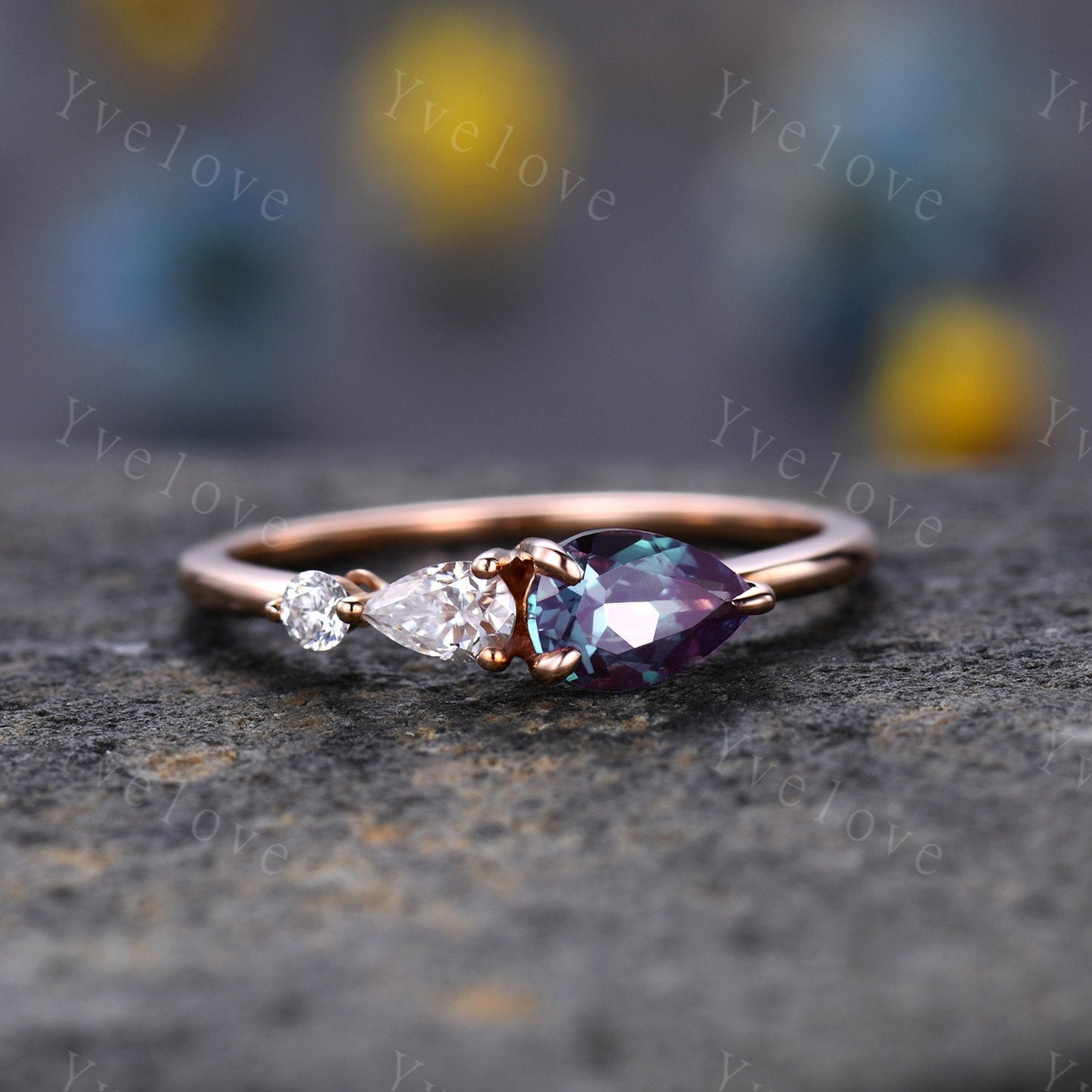 Vintage Aquamarine Ring Engagement Ring,Pear Cut Gems,Art Deco Moissanite Wedding Band,3 Stone Unique Women Bridal Promise Ring Customized