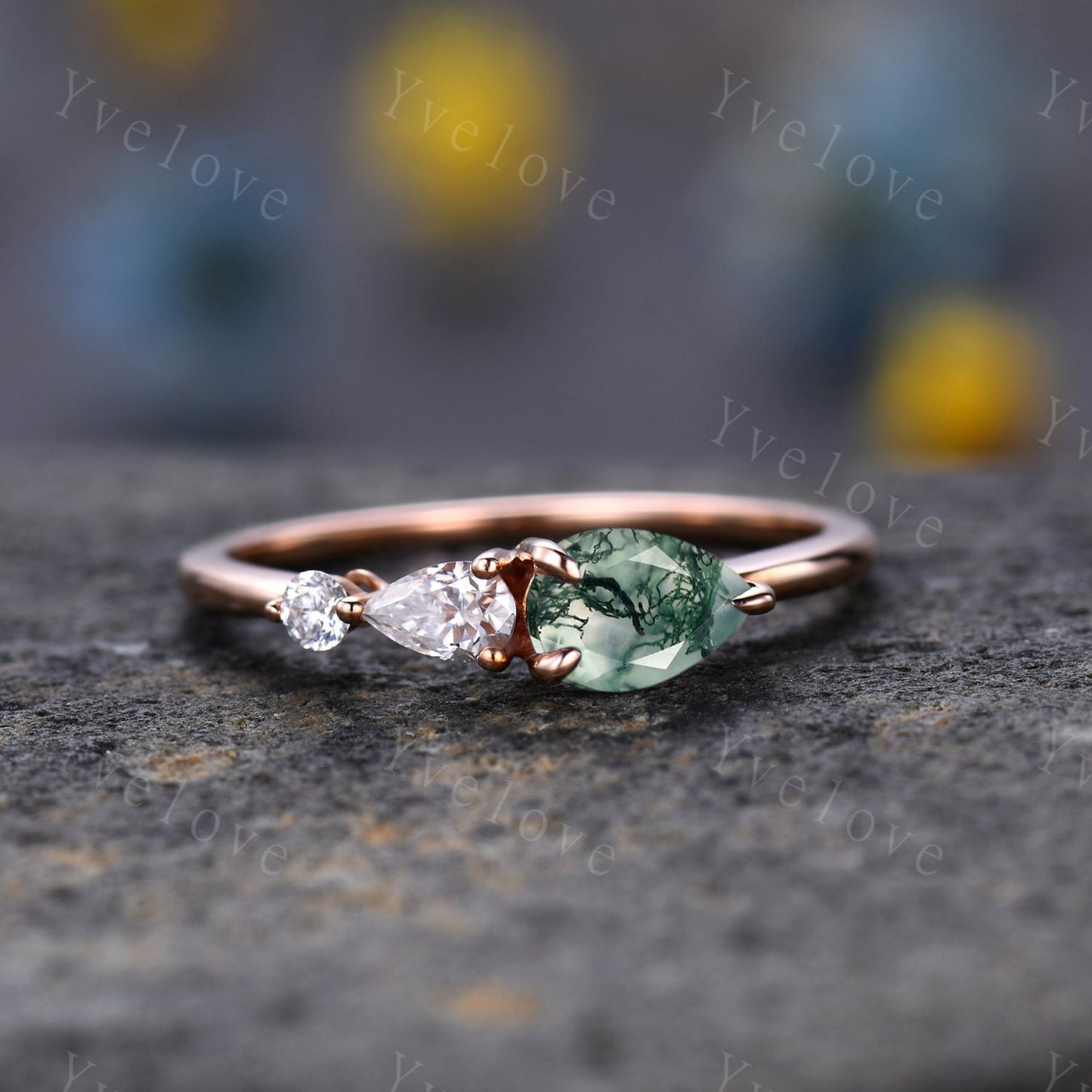 Vintage Moonstone Engagement Ring,Pear Cut Gems,Art Deco Moissanite Wedding Band,3 Stone Unique Women Bridal Promise Ring,Sterling Silver