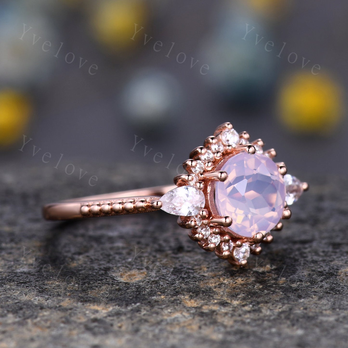 Unique Lavender Amethyst Ring,Purple Amethyst  Engagement Ring,Amethyst Ring,Pear Moissanite Side Stone,925 Sterling silver,Women Ring Gift