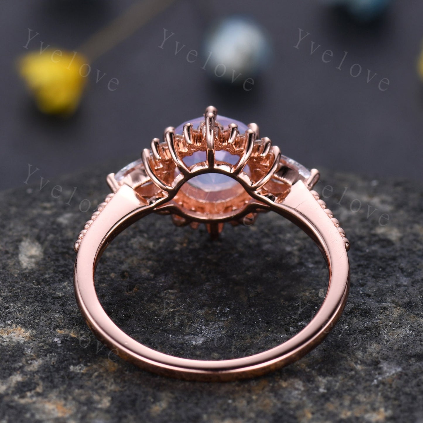 Unique Lavender Amethyst Ring,Purple Amethyst  Engagement Ring,Amethyst Ring,Pear Moissanite Side Stone,925 Sterling silver,Women Ring Gift