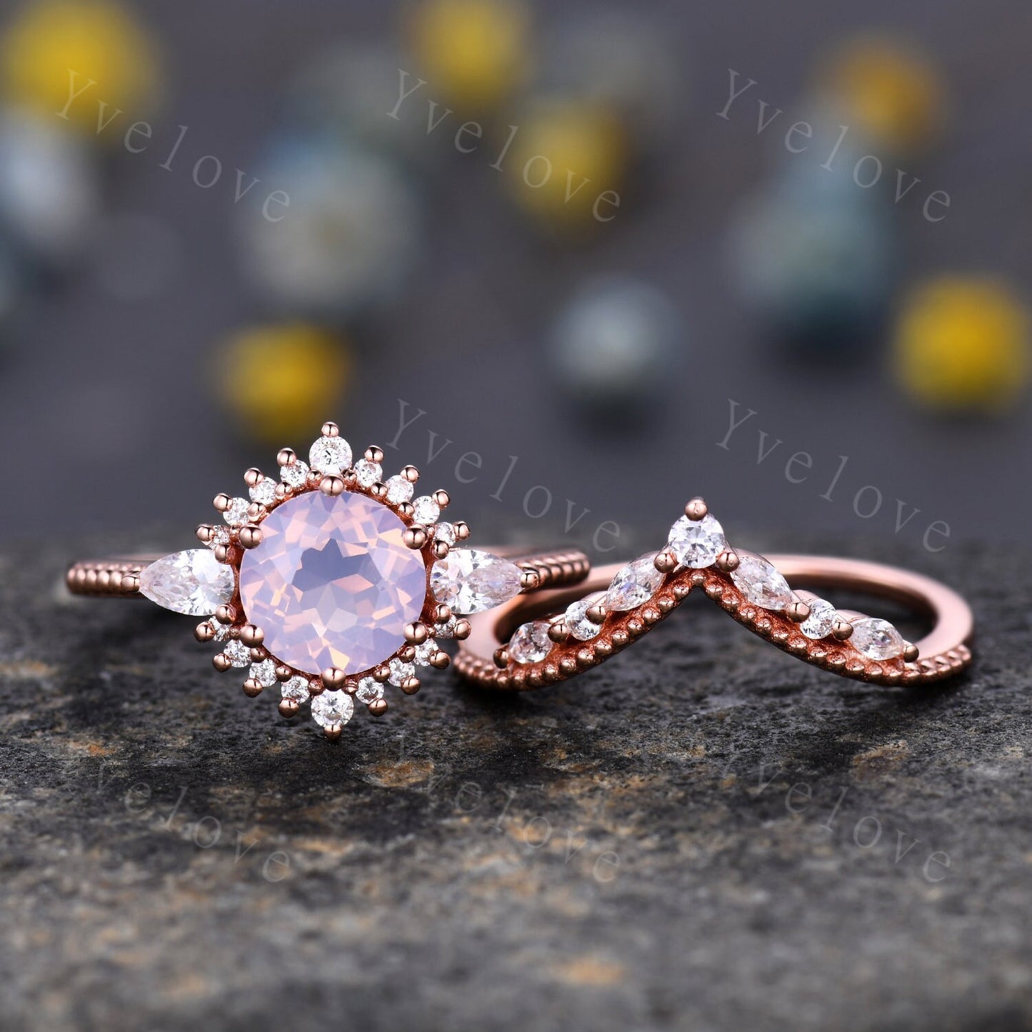 Unique Lavender Amethyst Ring,Purple Amethyst  Engagement Ring,Amethyst Ring,Pear Moissanite Side Stone,925 Sterling silver,Women Ring Gift
