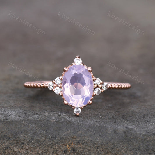 Lavender Amethyst Dainty Ring for Women Rose Gold Oval Amethyst Engagement Ring Natural purple Amethyst Ring Bridal Promise Ring Gift