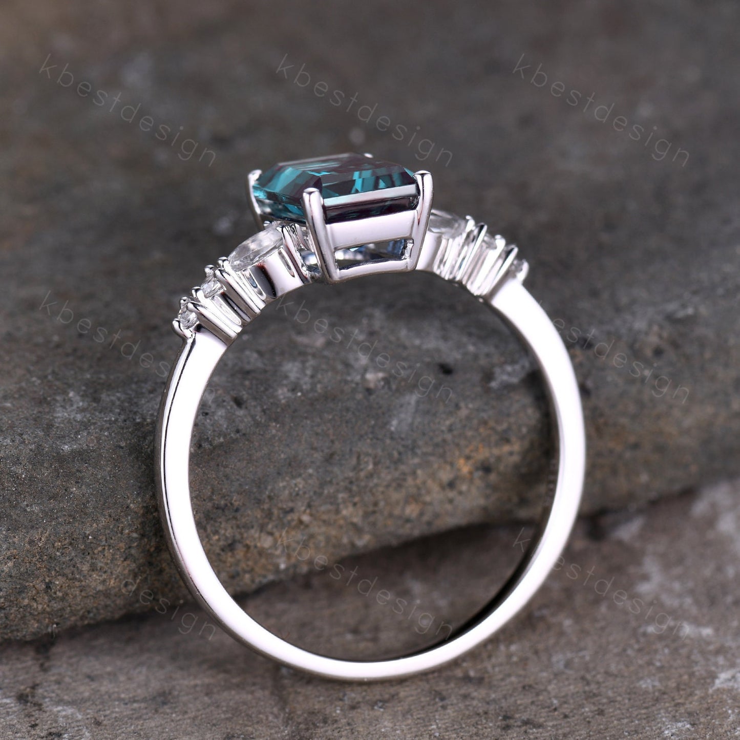 Emerald cut Alexandrite ring sterling silver ring for women vintage unique Alexandrite engagement ring pear moonstone wedding Promise ring