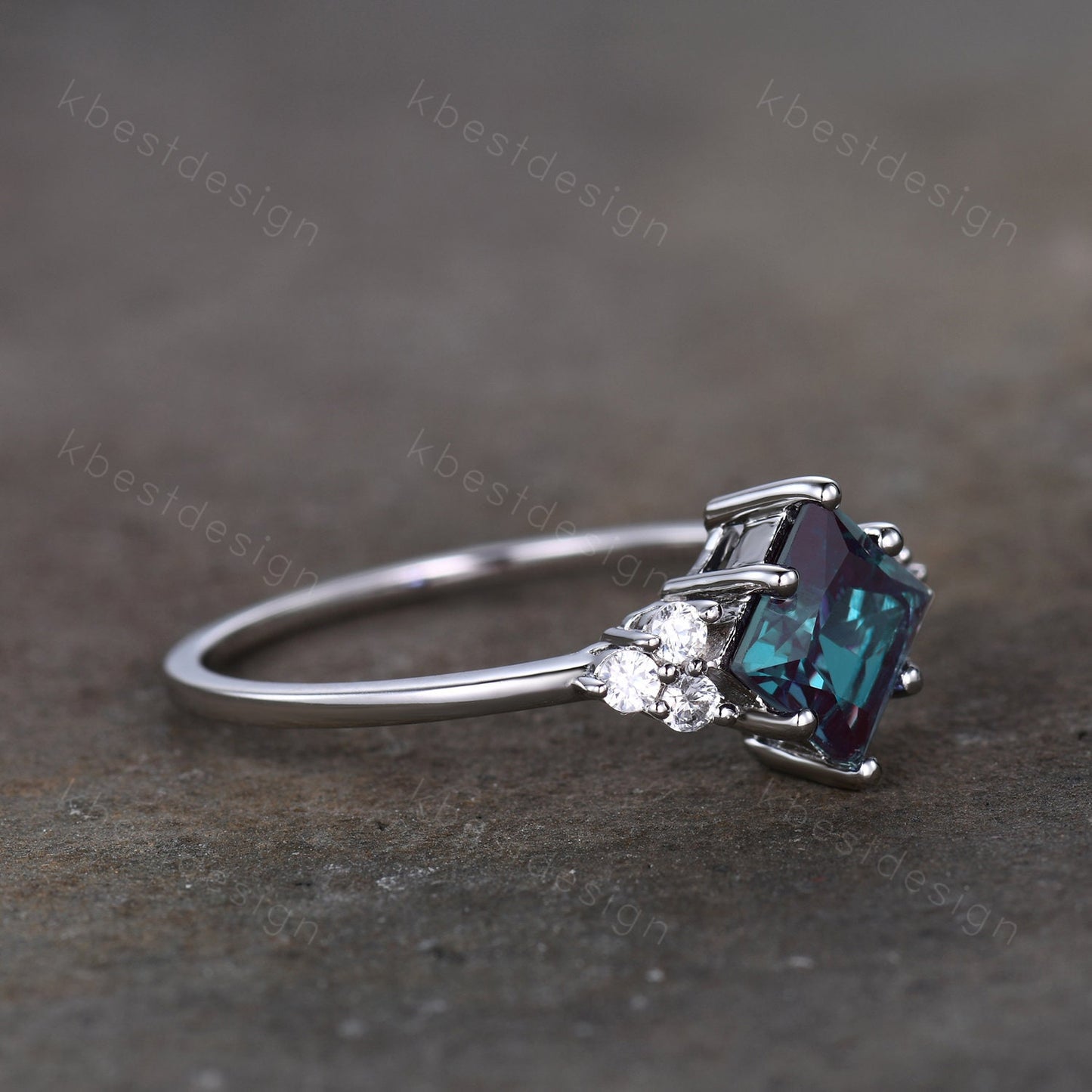 Vintage Princess Cut Alexandrite Engagement Ring Sterling Silver Ring Unique Diamond Cluster Wedding Ring Bridal Promise Ring Anniversary