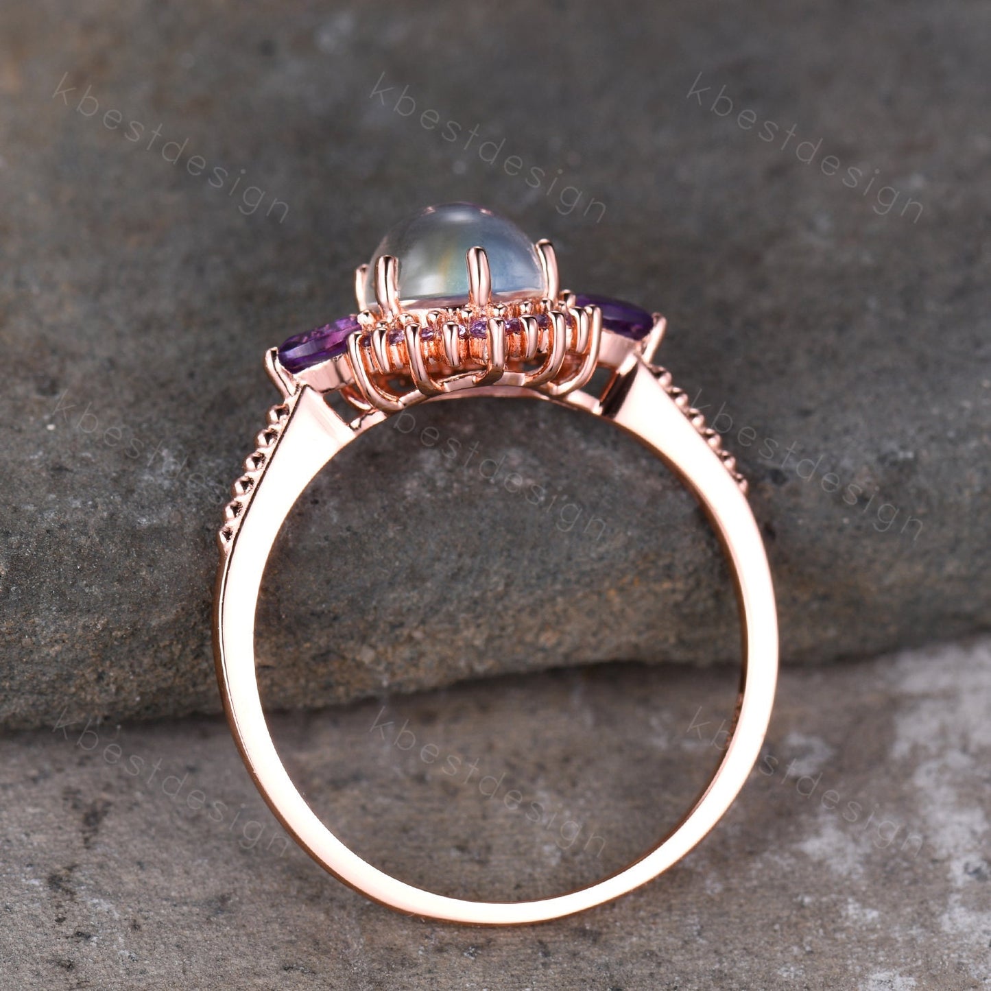 Vintage Moonstone engagement ring unique rose gold engagement ring for women Pear shaped amethyst ring Bridal Promise ring Anniversary Gift
